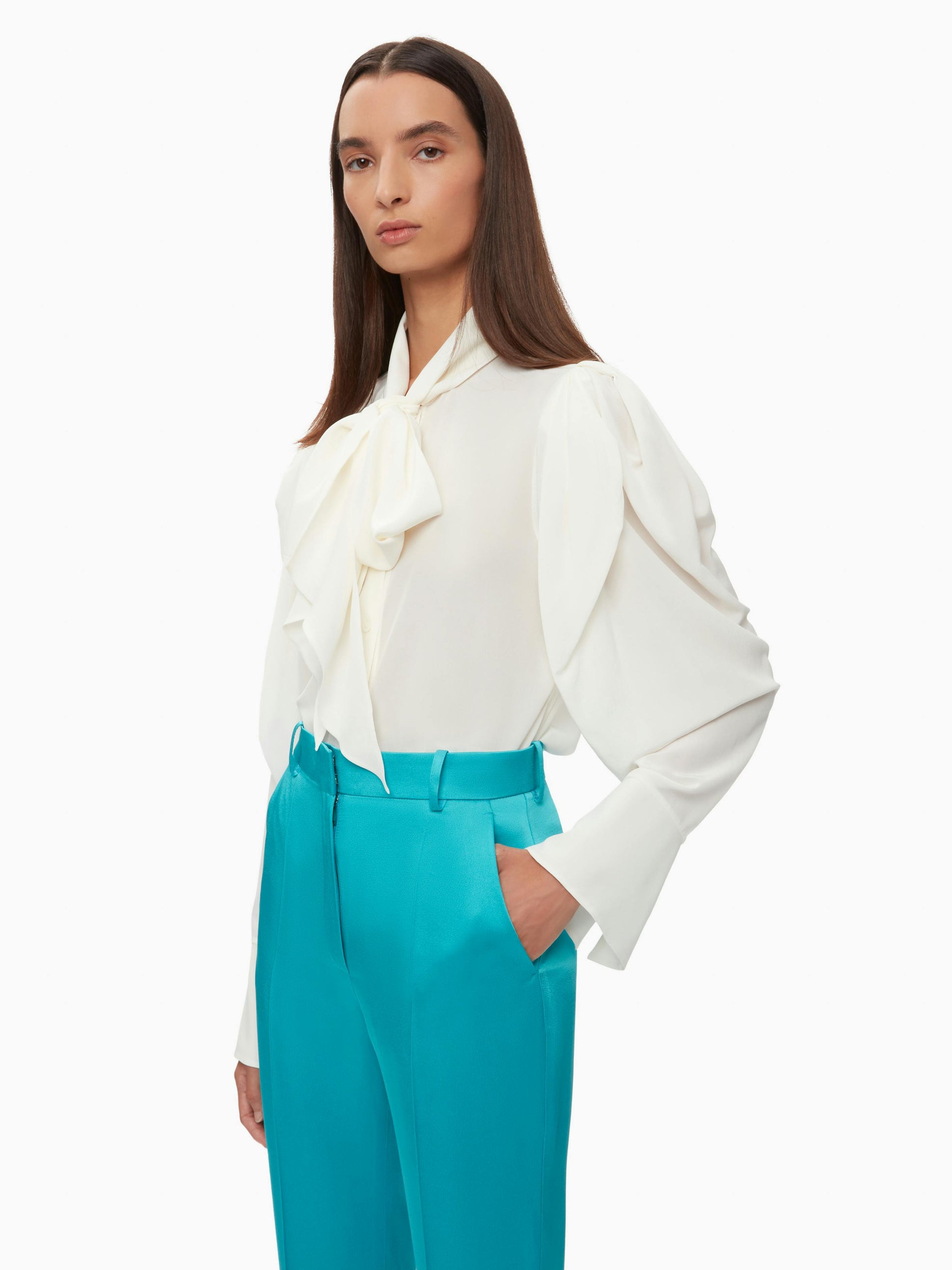 Tie-Neck Crepe de Chine Shirt White - Nina Ricci