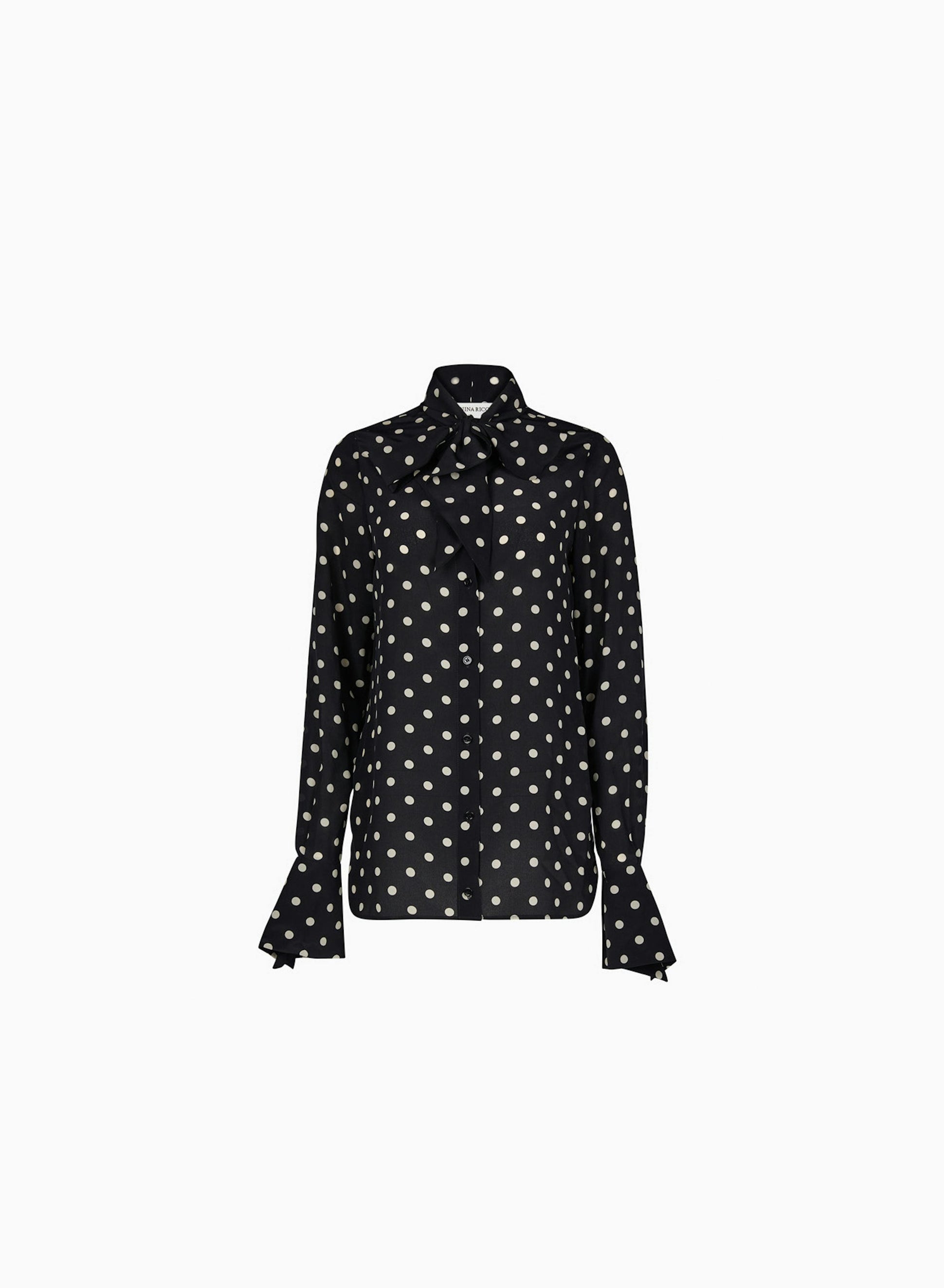 Shirt Crepe De Chine Polka-Dot Print Black and White - Nina Ricci