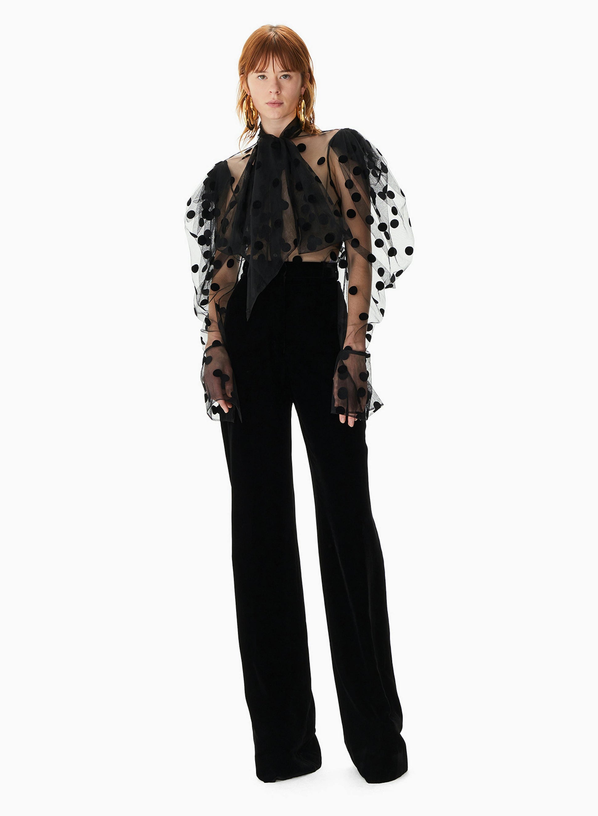 Tie-neck Polka-dot Tulle Shirt Black - Nina Ricci