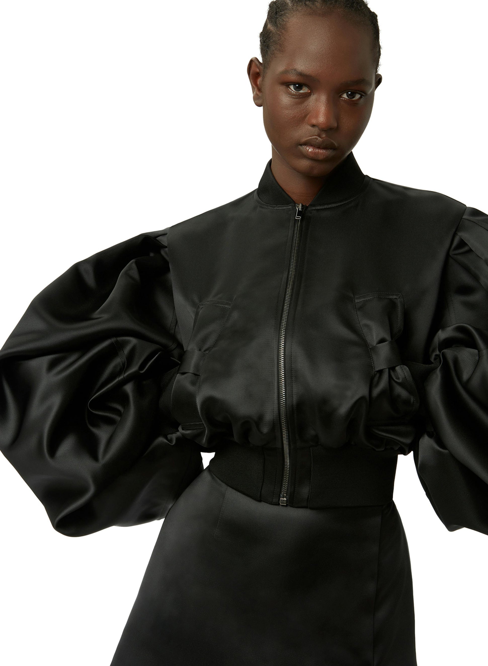 Satin cropped bomber in black - Nina Ricci