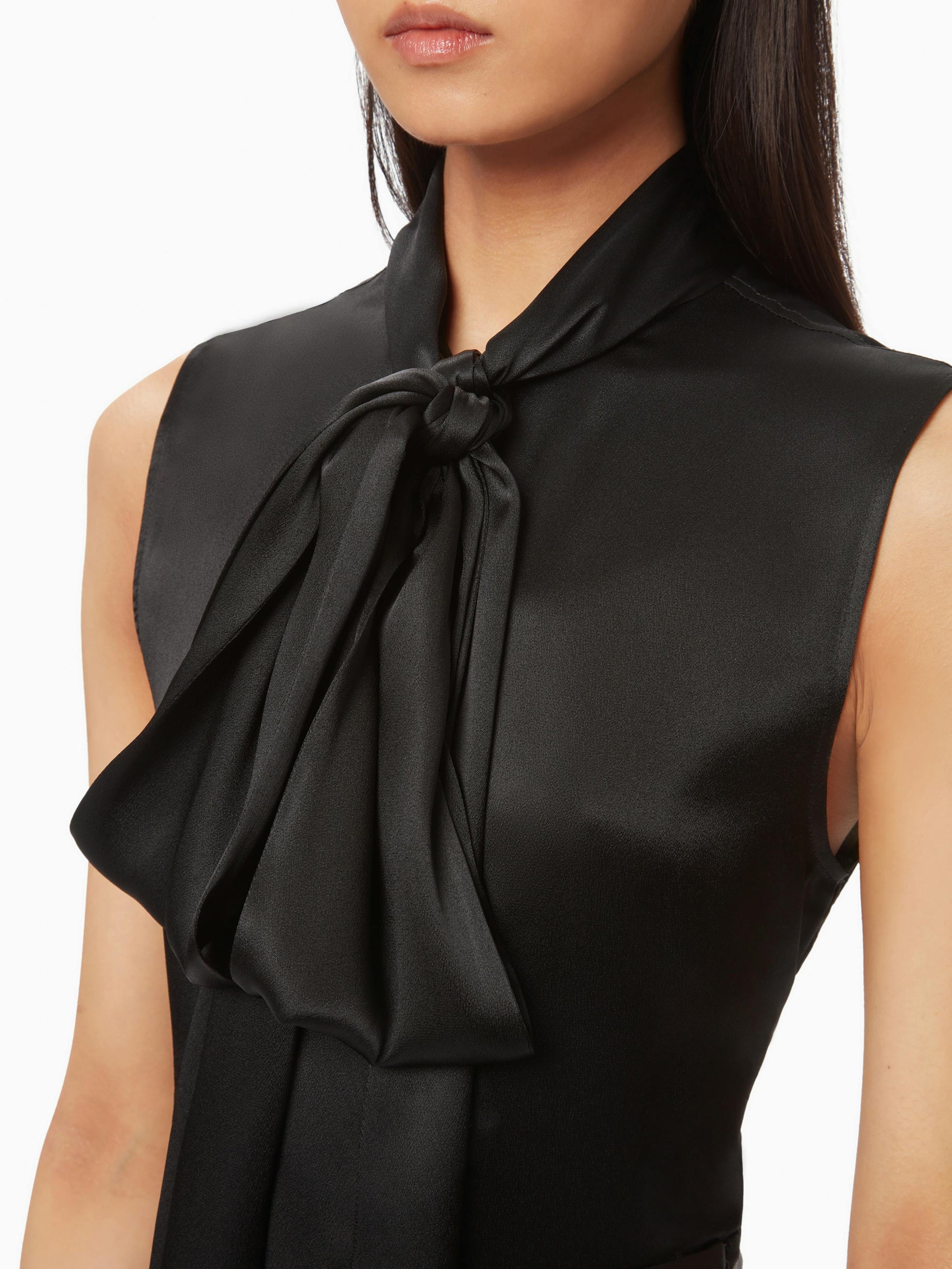 Sleeveless pussy-bow shirt in black - Nina Ricci