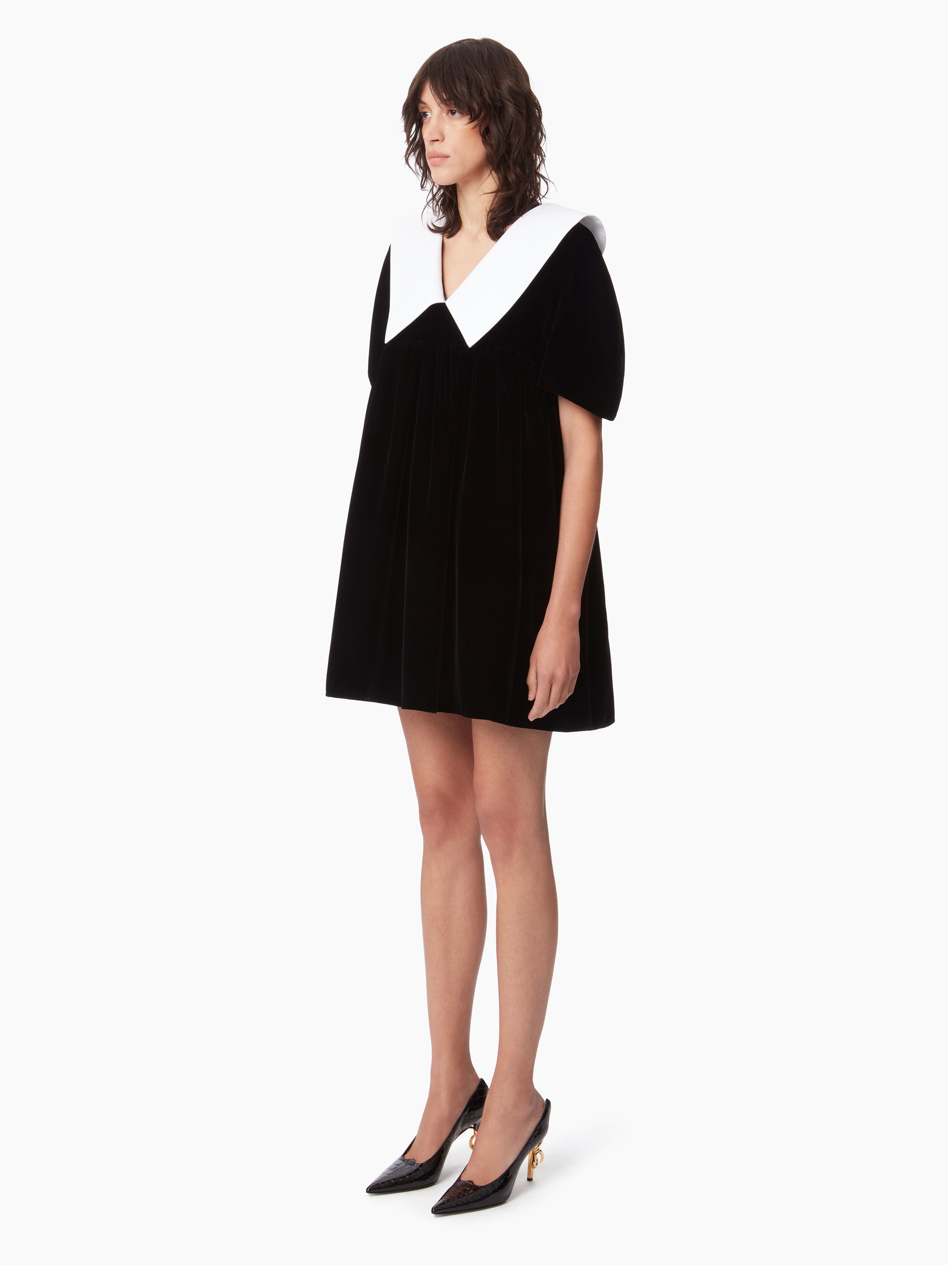 VELVET BABYDOLL DRESS IN BLACK - Nina Ricci