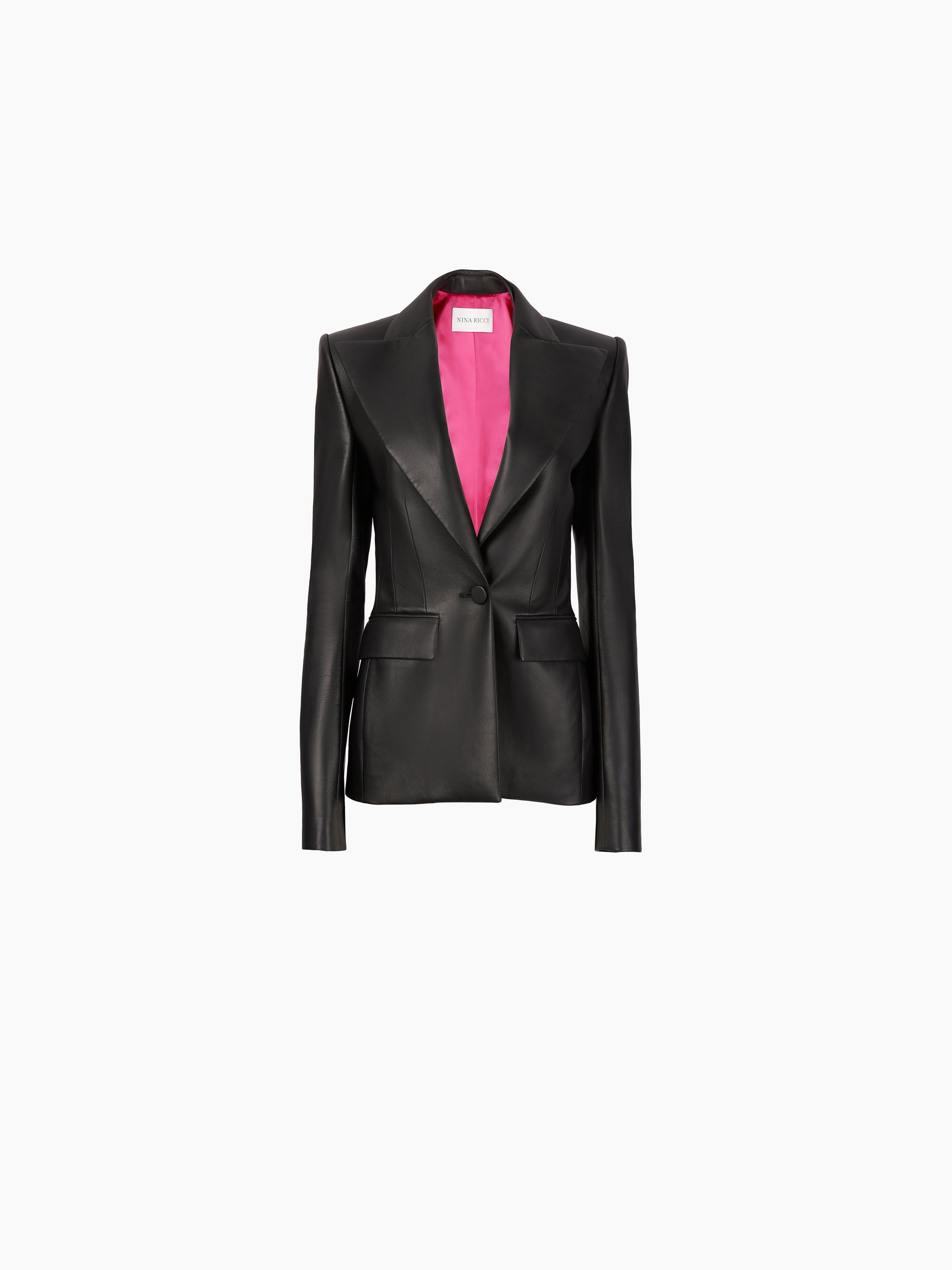 LEATHER SINGLE BUTTON BLAZER IN BLACK - Nina Ricci