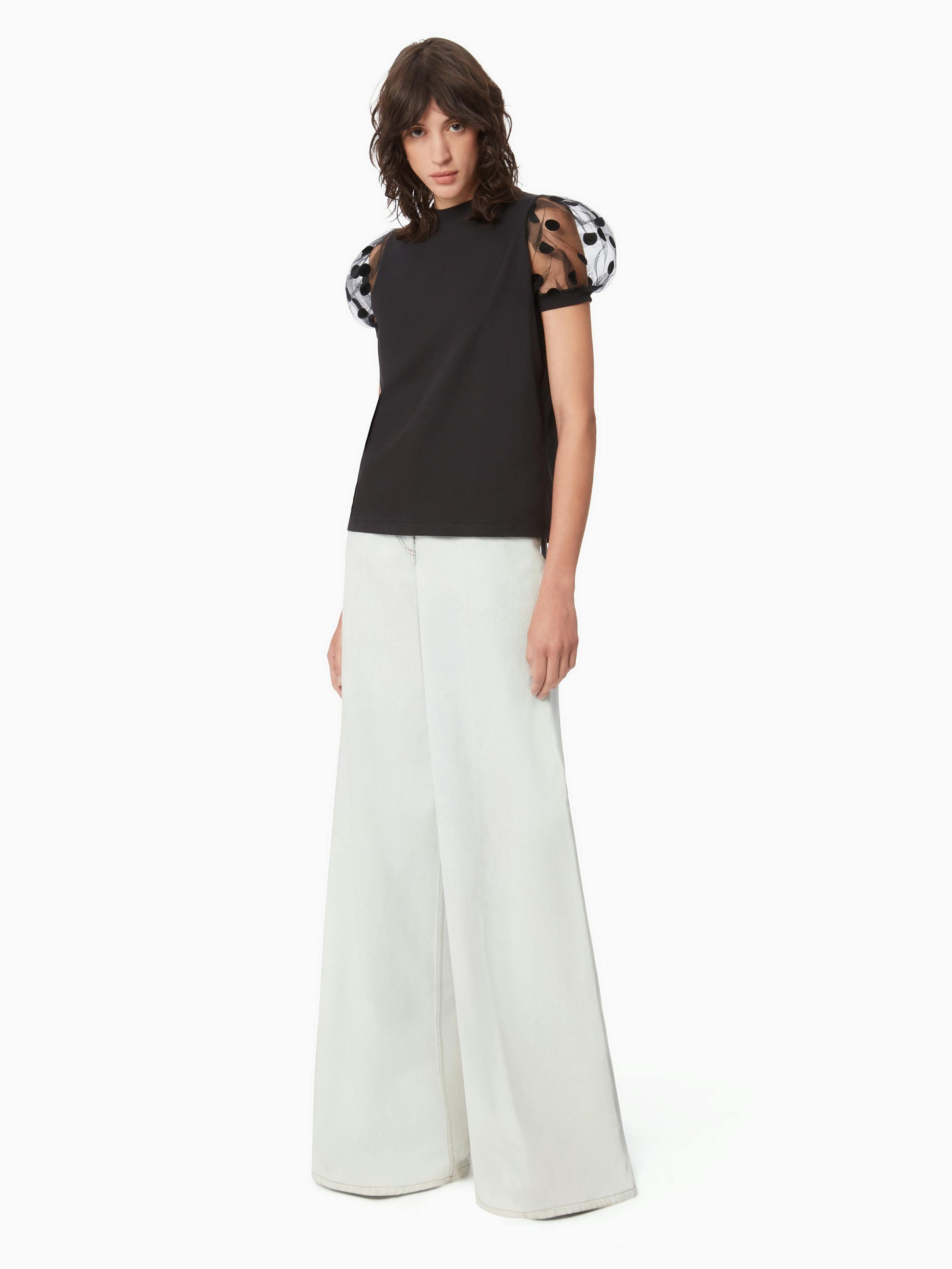 Tulle Puff Sleeves T-Shirt Black - Nina Ricci