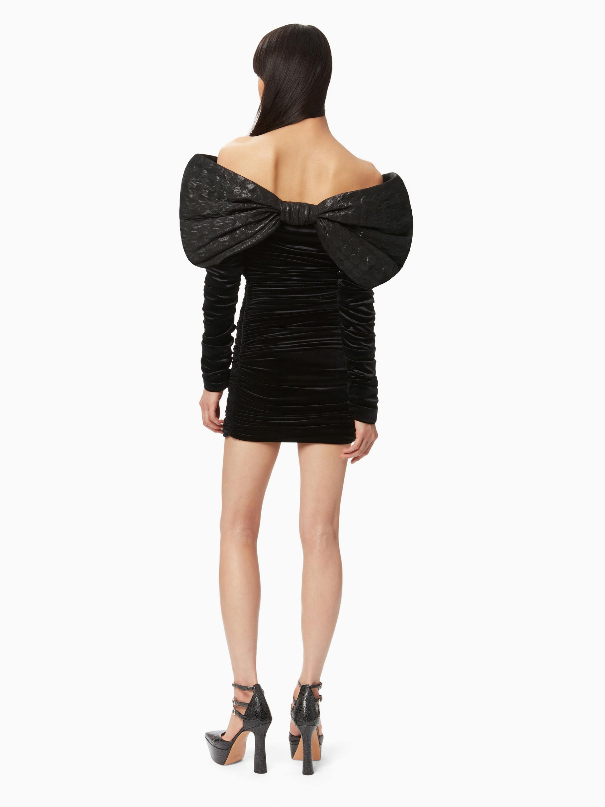 Bow neckline mini velvet dress black - Nina Ricci
