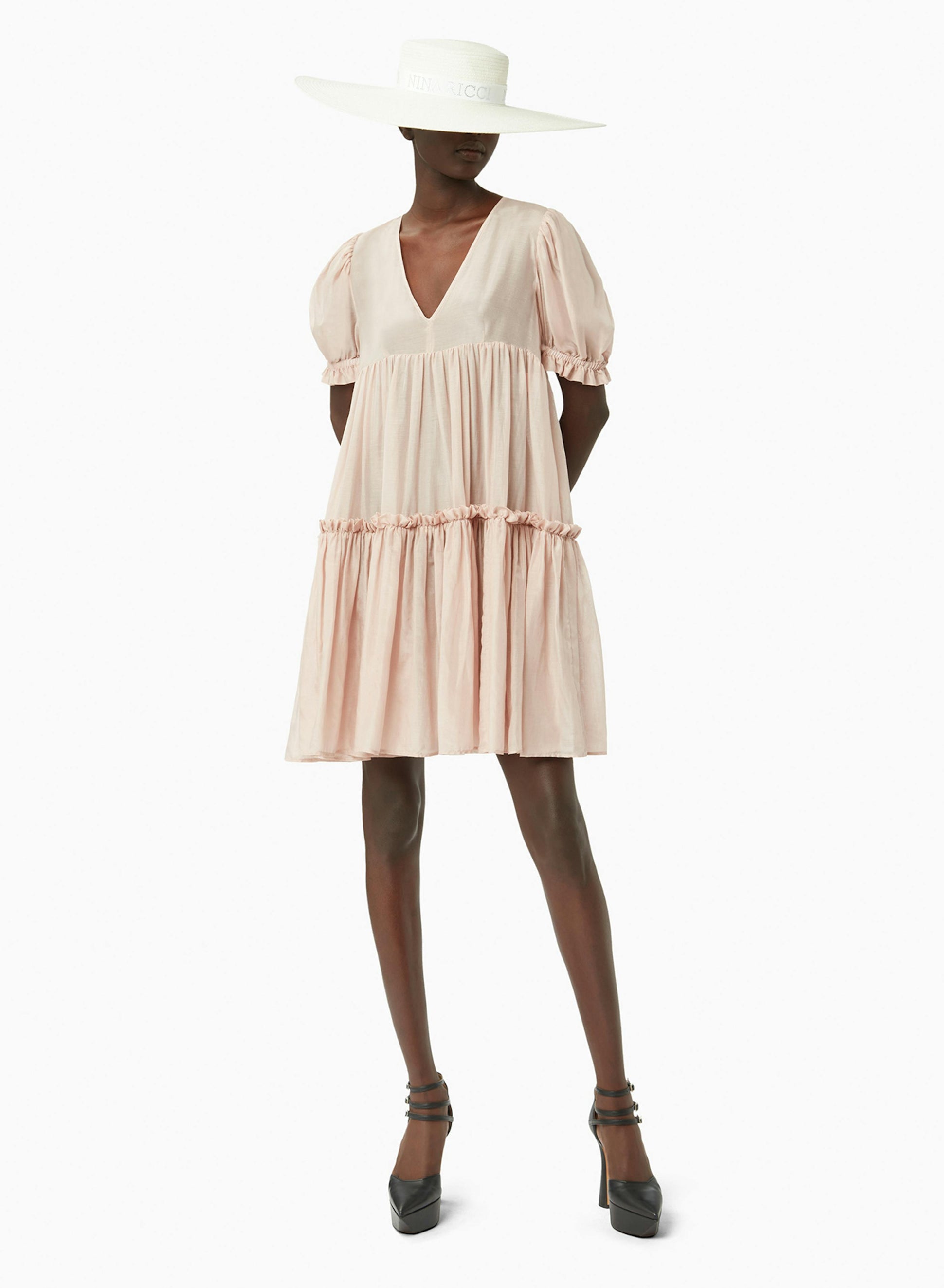 Silk cotton blend babydoll dress in pink - Nina Ricci