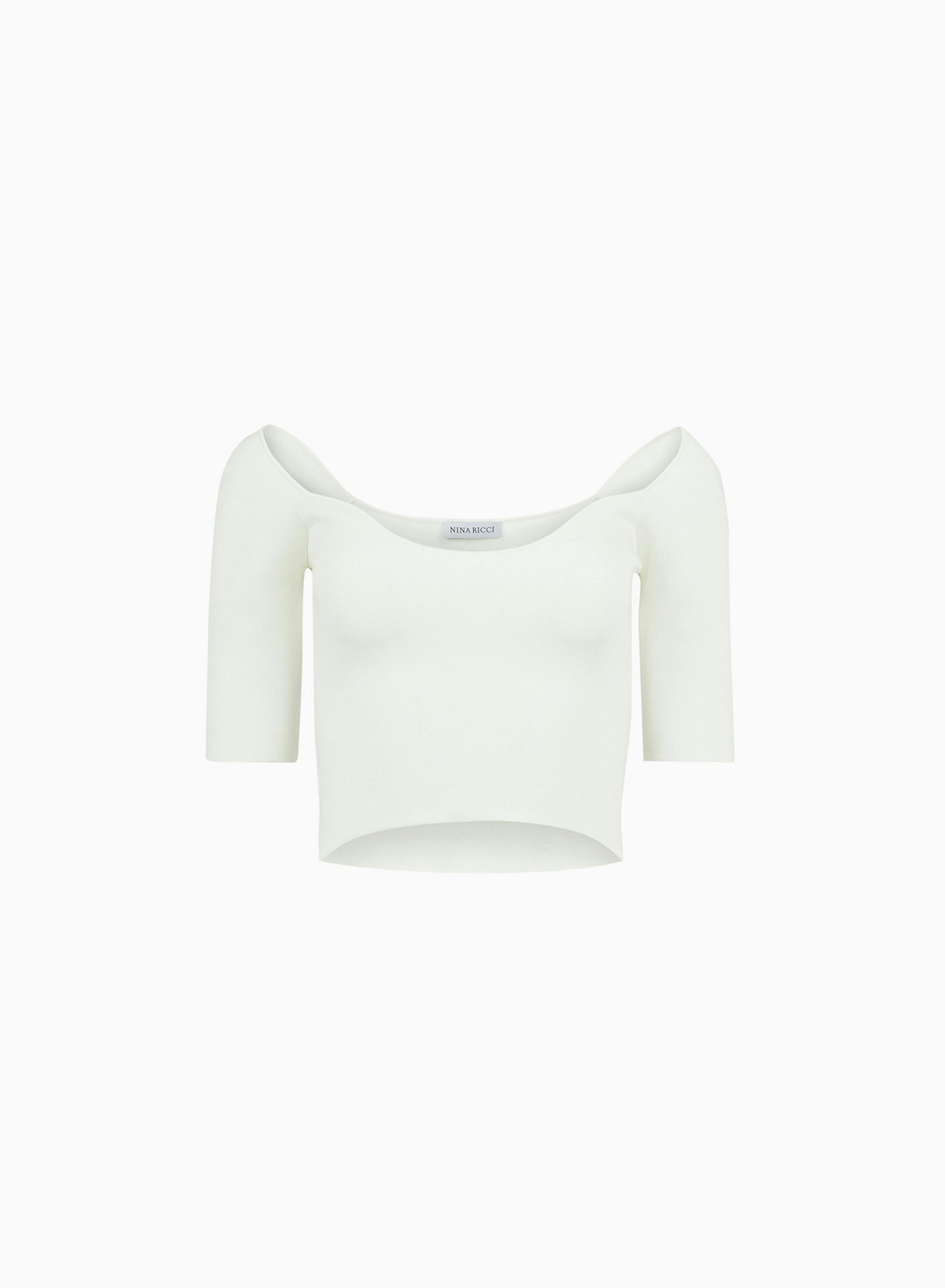 Heart neckline cropped top in off white - Nina Ricci