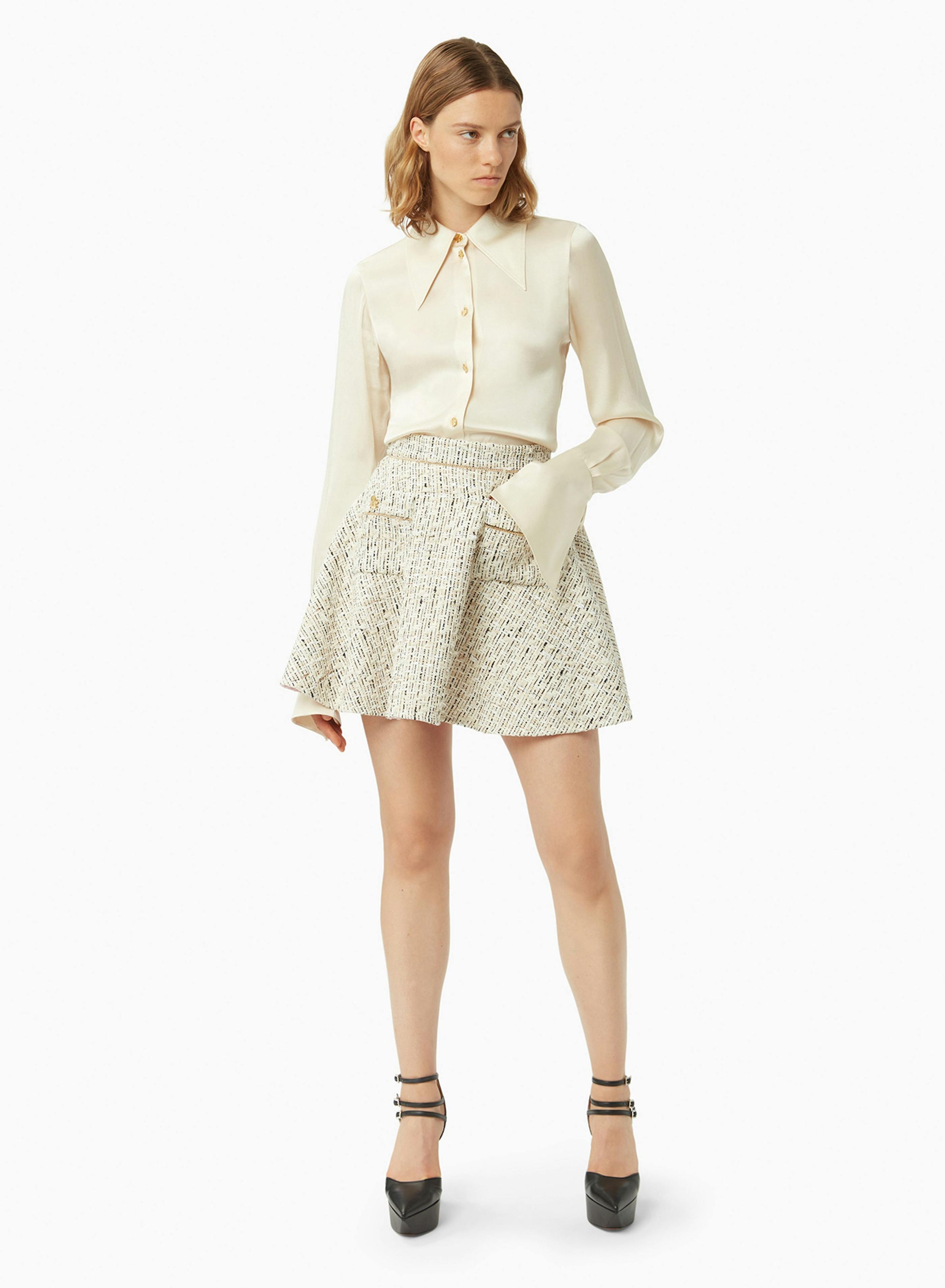 Mini tweed flared skirt in light beige - Nina Ricci