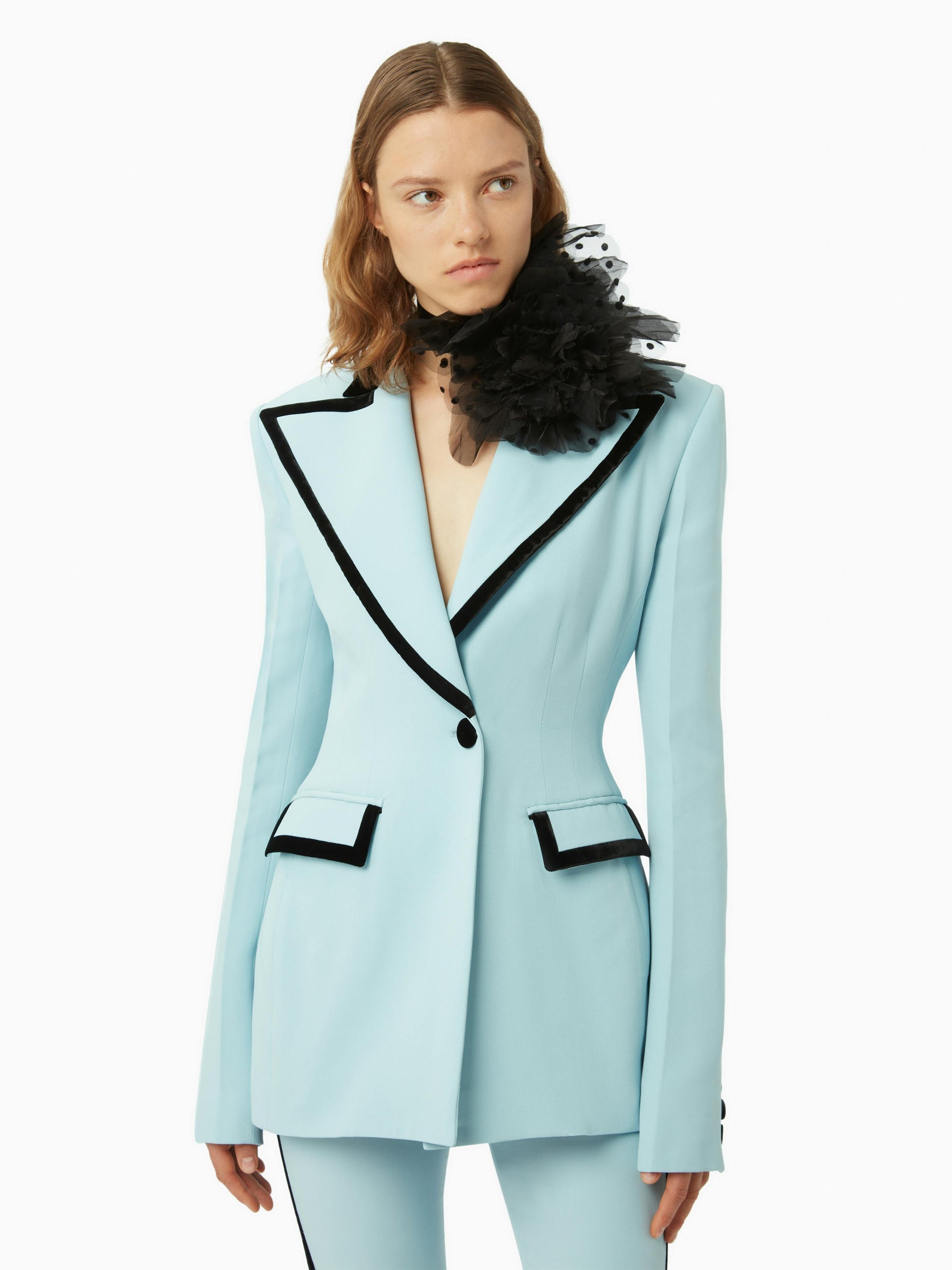 Tuxedo detail blazer in light blue- Nina Ricci