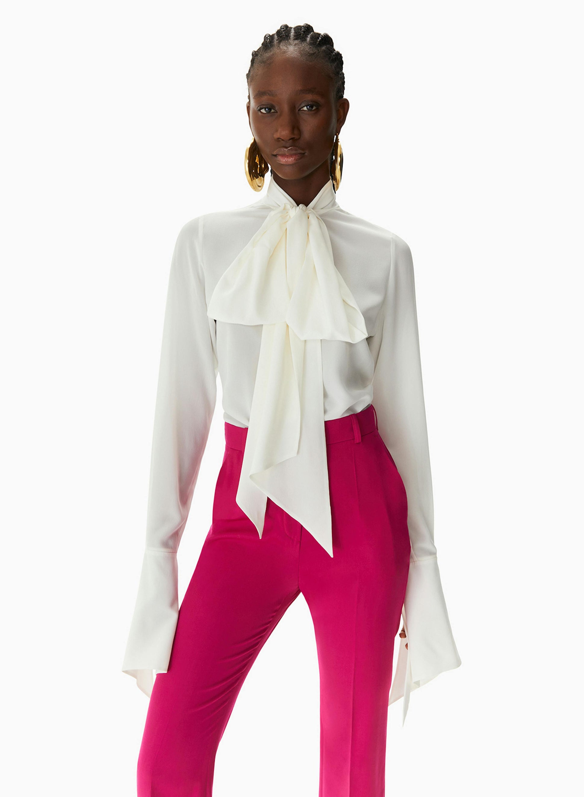 Tie-Neck Crepe de Chine Shirt white - Nina Ricci