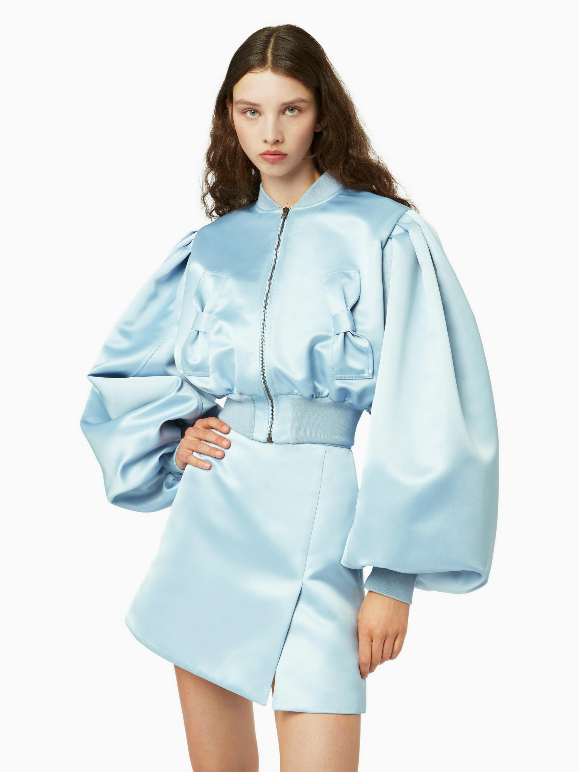 Satin cropped bomber in bluette - Nina Ricci