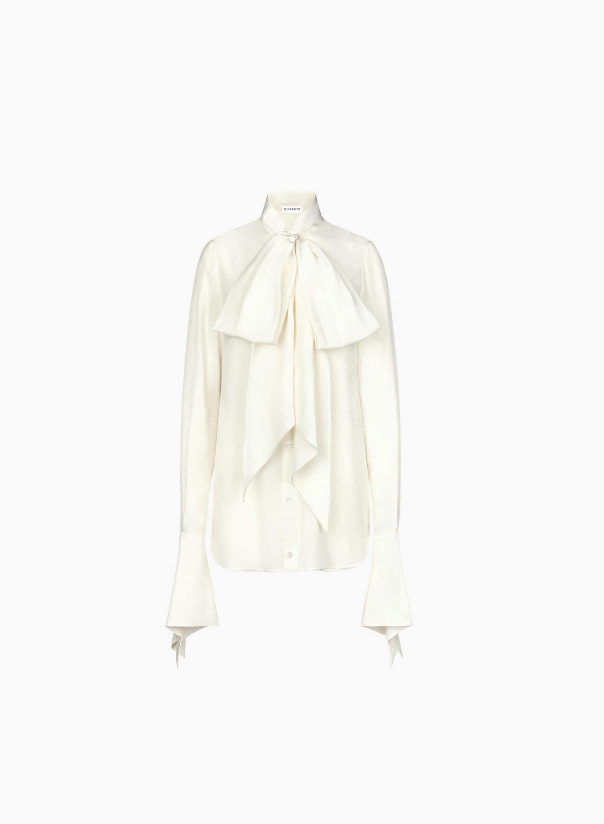 Tie-Neck Crepe de Chine Shirt white - Nina Ricci