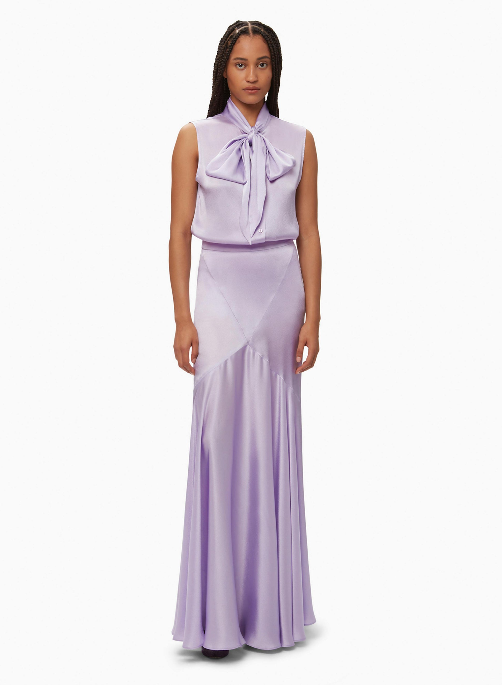 Sleeveless pussy-bow shirt in lilac - Nina Ricci