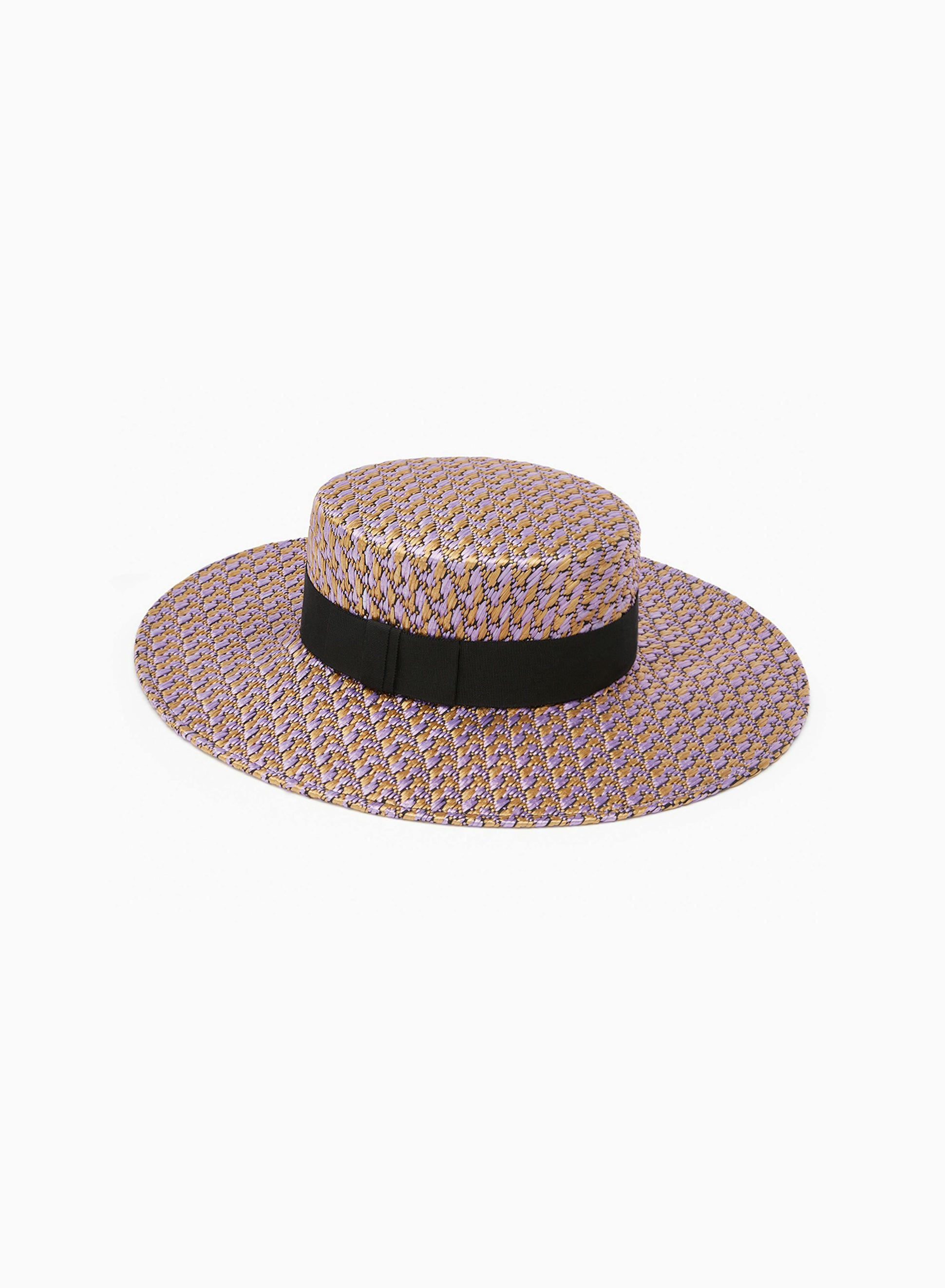Stripped raffia canotier hat in mauve and gold - Nina Ricci