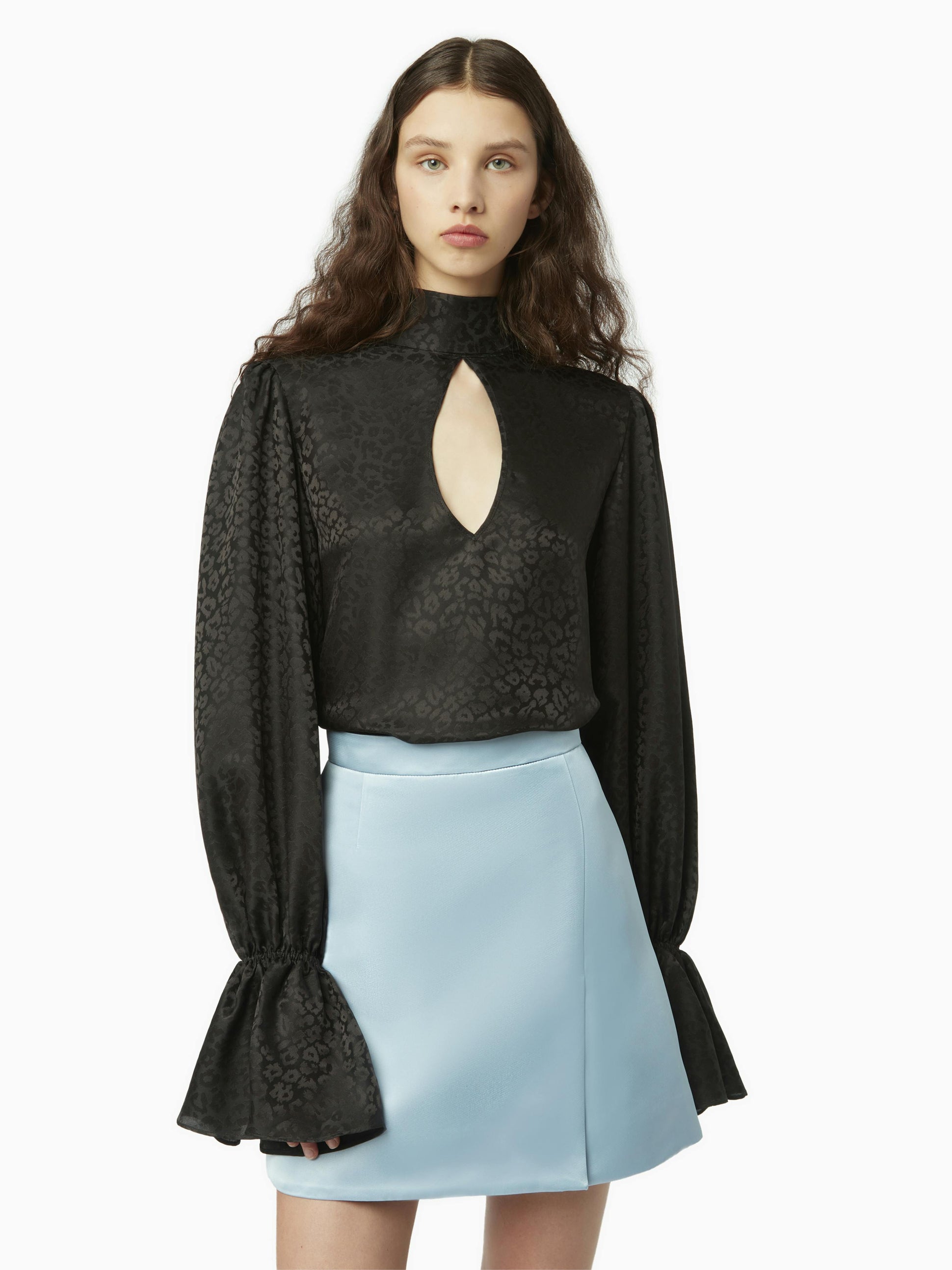 Leopard-jacquard cut-out blouse in black - Nina Ricci