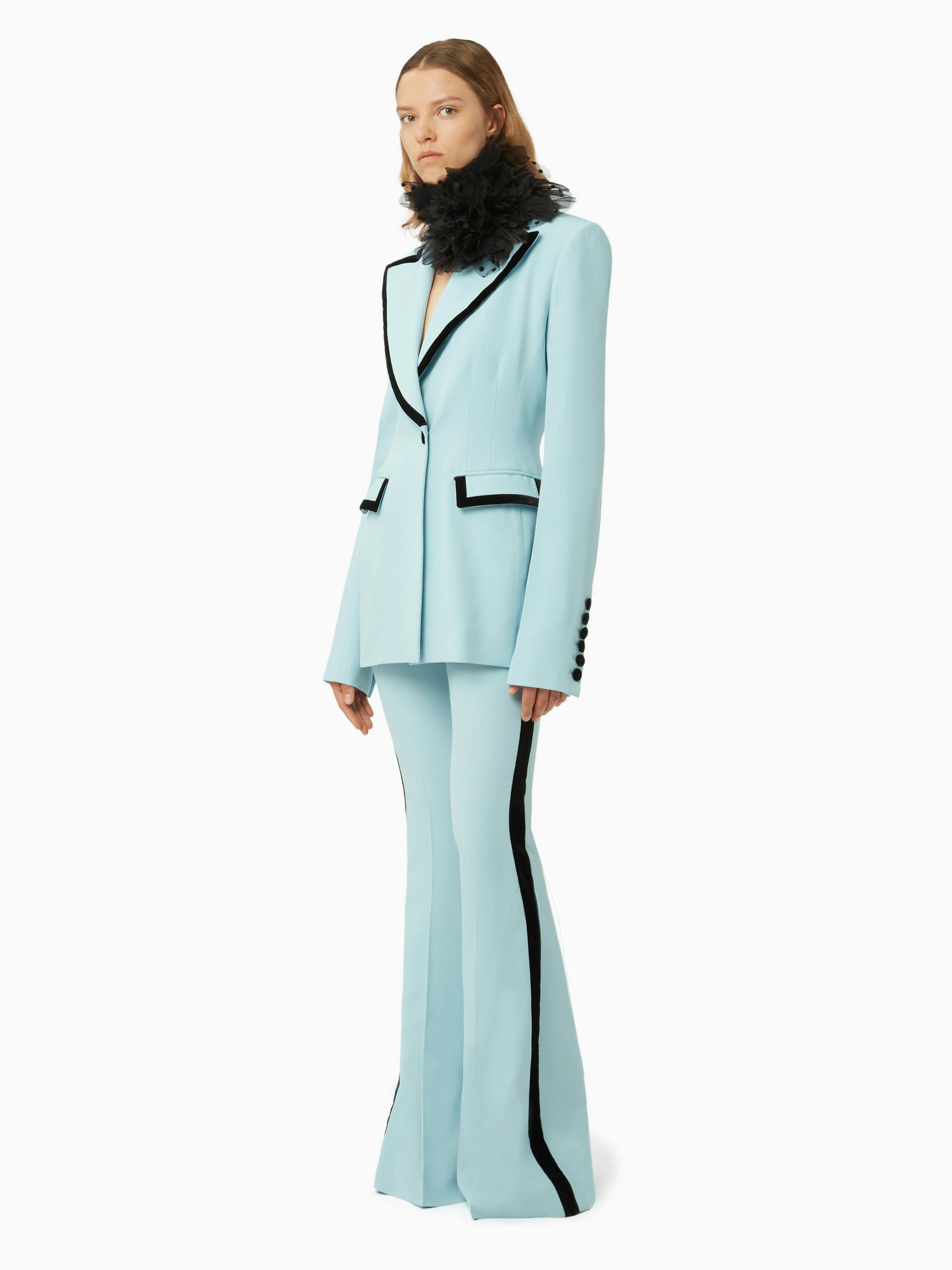 Tuxedo detail blazer in light blue- Nina Ricci