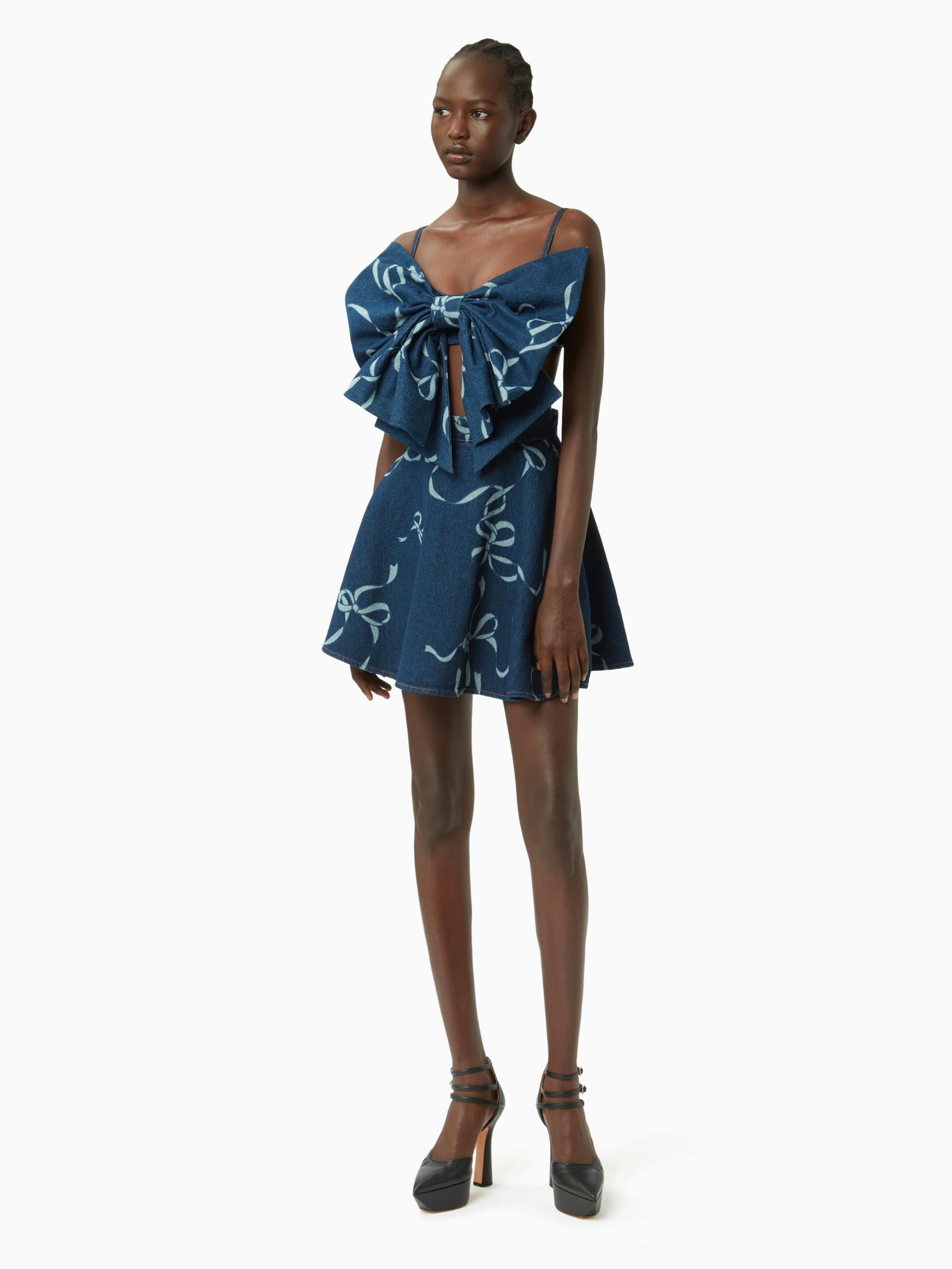 Mini denim flared skirt in raw denim - Nina Ricci