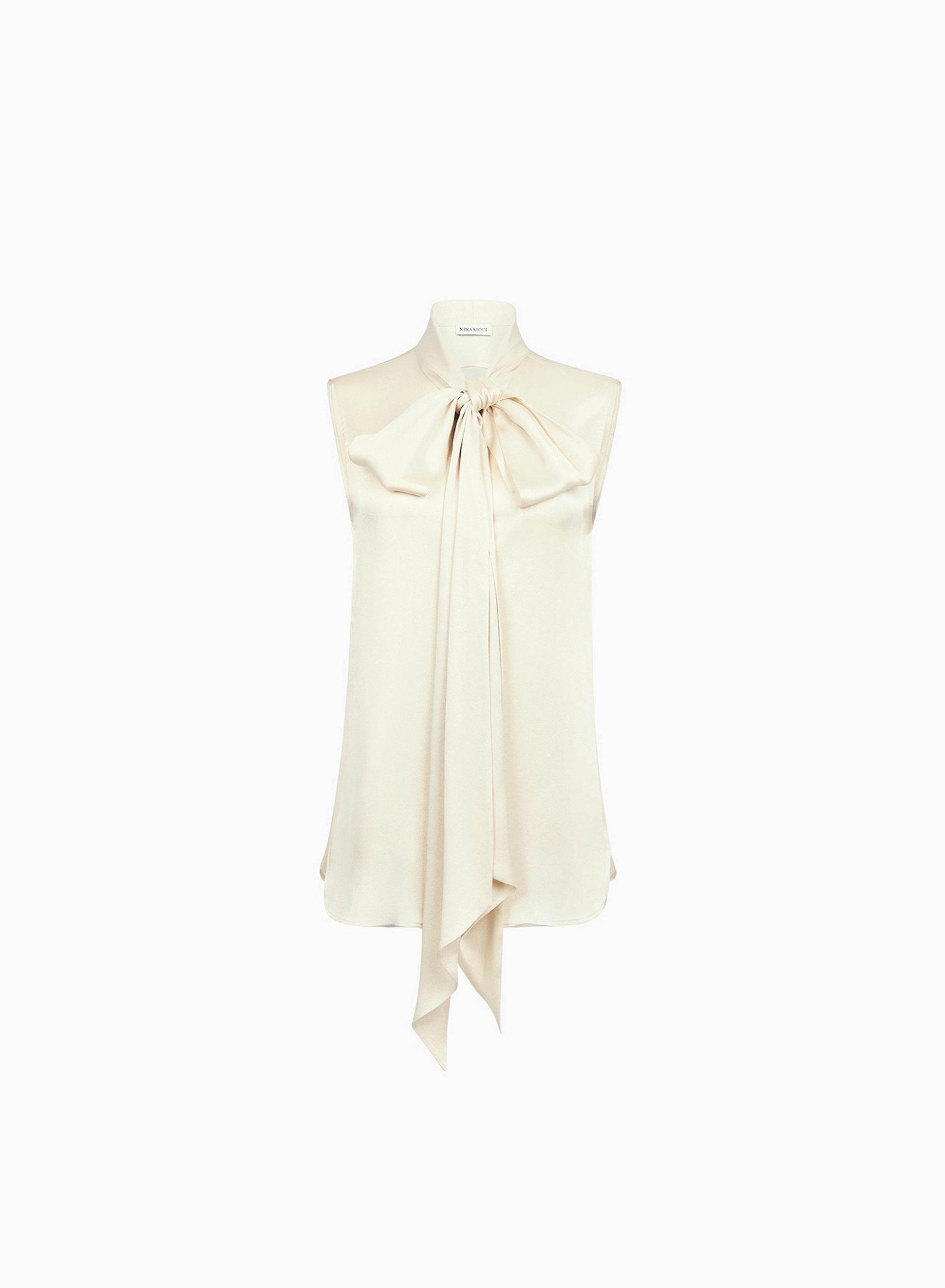 Sleeveless pussy-bow shirt in champagne - Nina Ricci