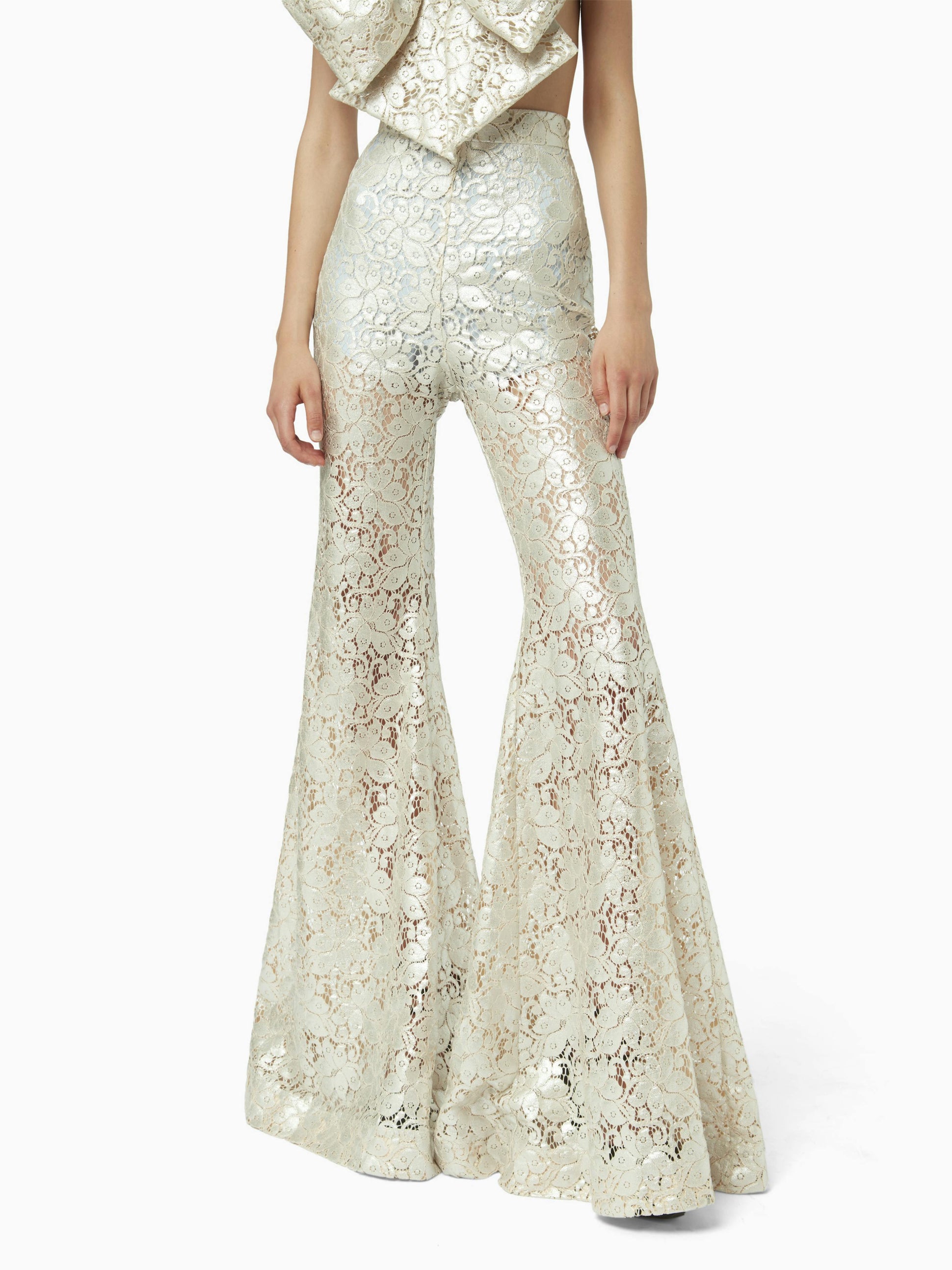 Guipure lace flare pants in silver - Nina Ricci