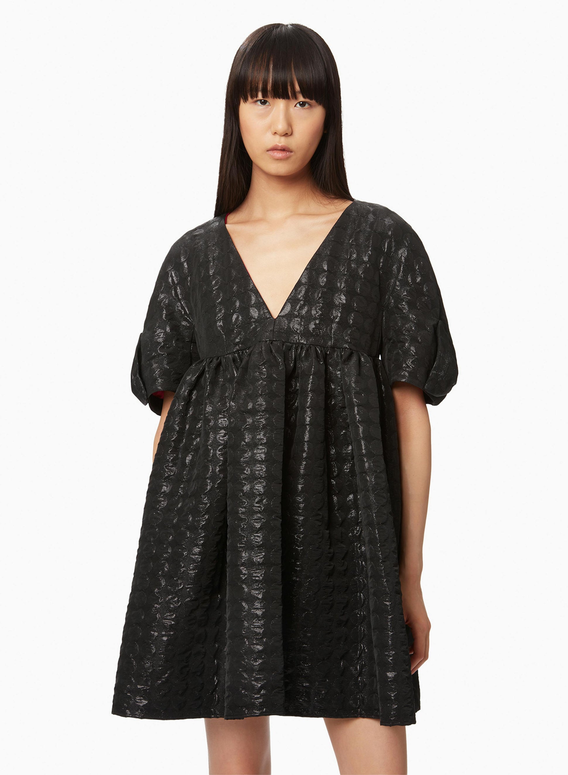 Babydoll Dress With Bow Detail Sleeves Black - Nina Ricci