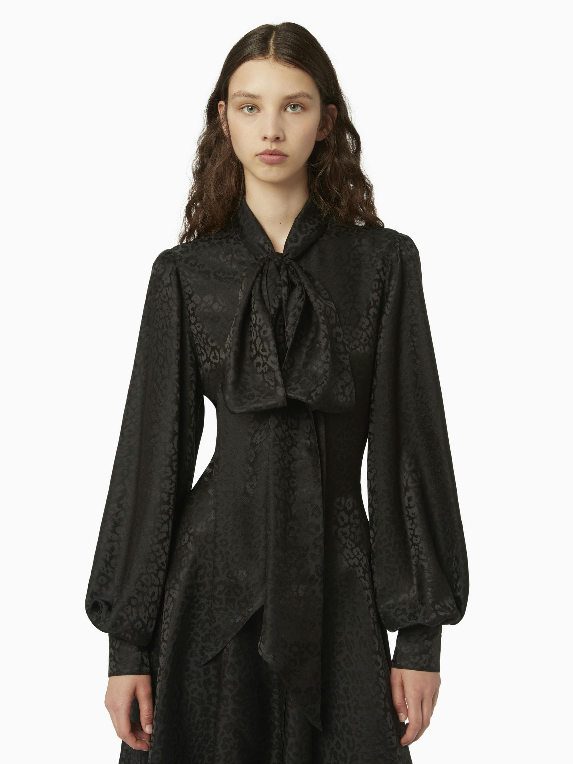 Pussy-bow shirt dress in black - Nina Ricci