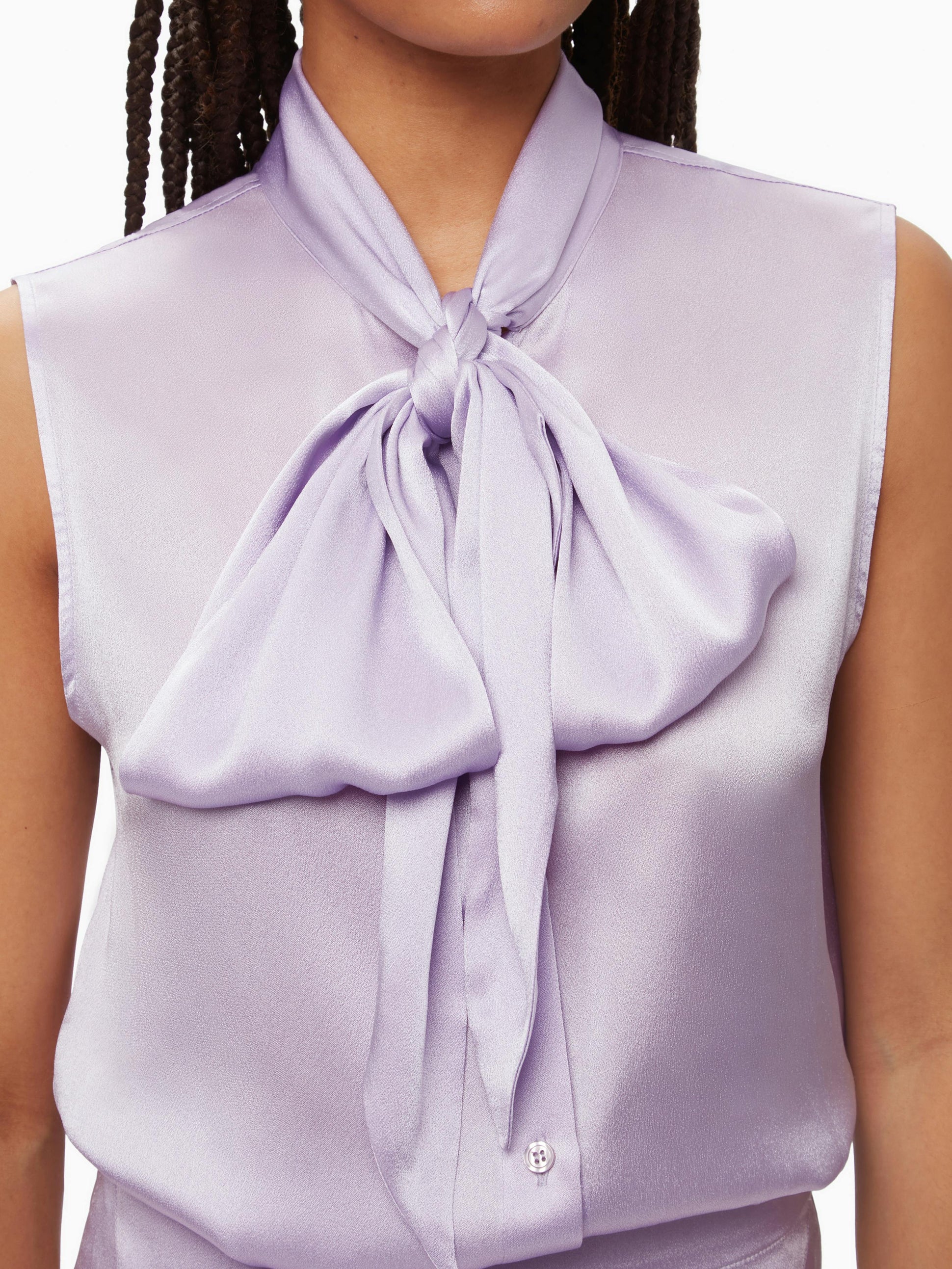 Sleeveless pussy-bow shirt in lilac - Nina Ricci