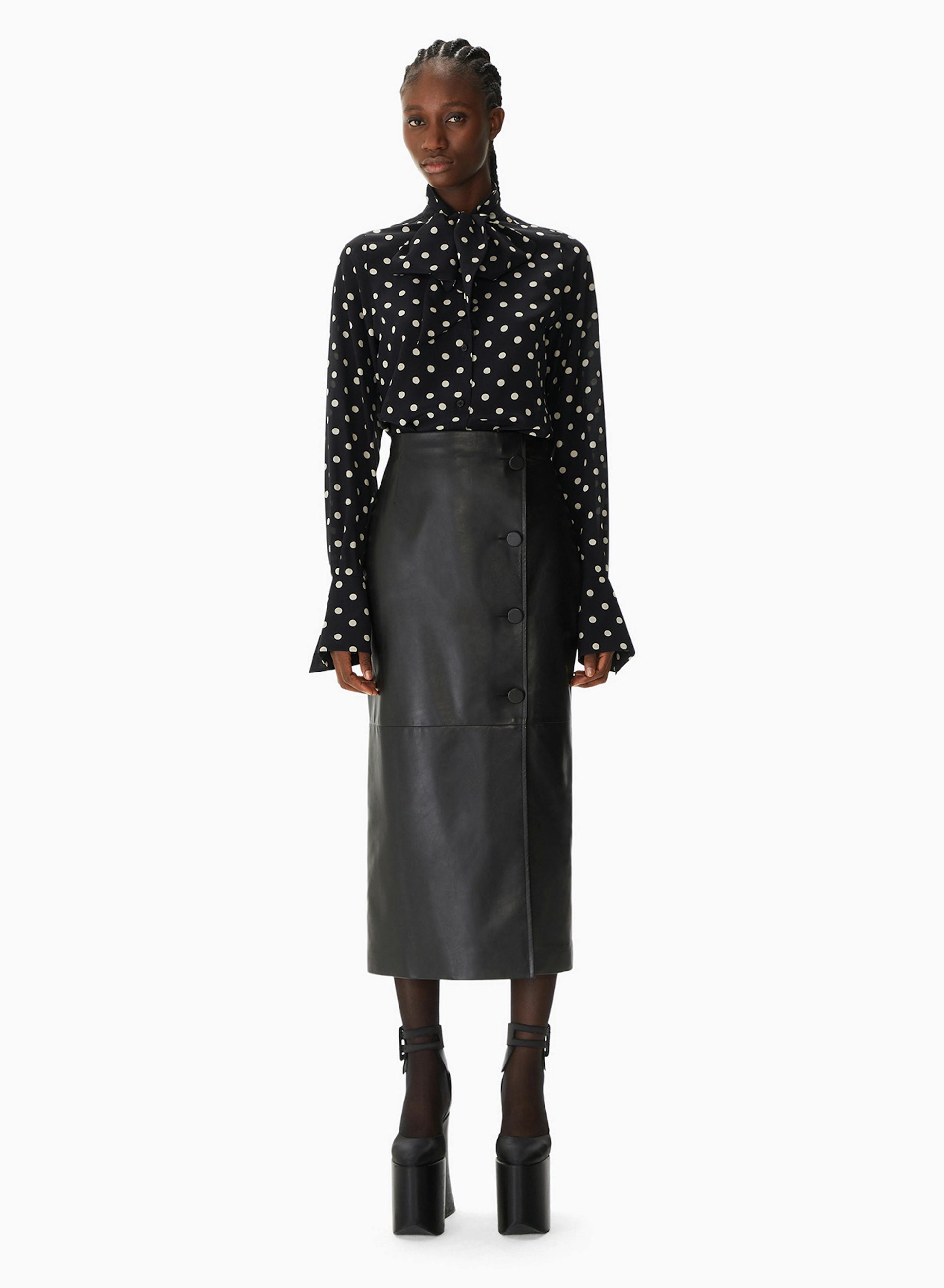 Crepe De Chine Polka-Dot Print Shirt With Bell Cuffs And Neck-Tie - Nina Ricci