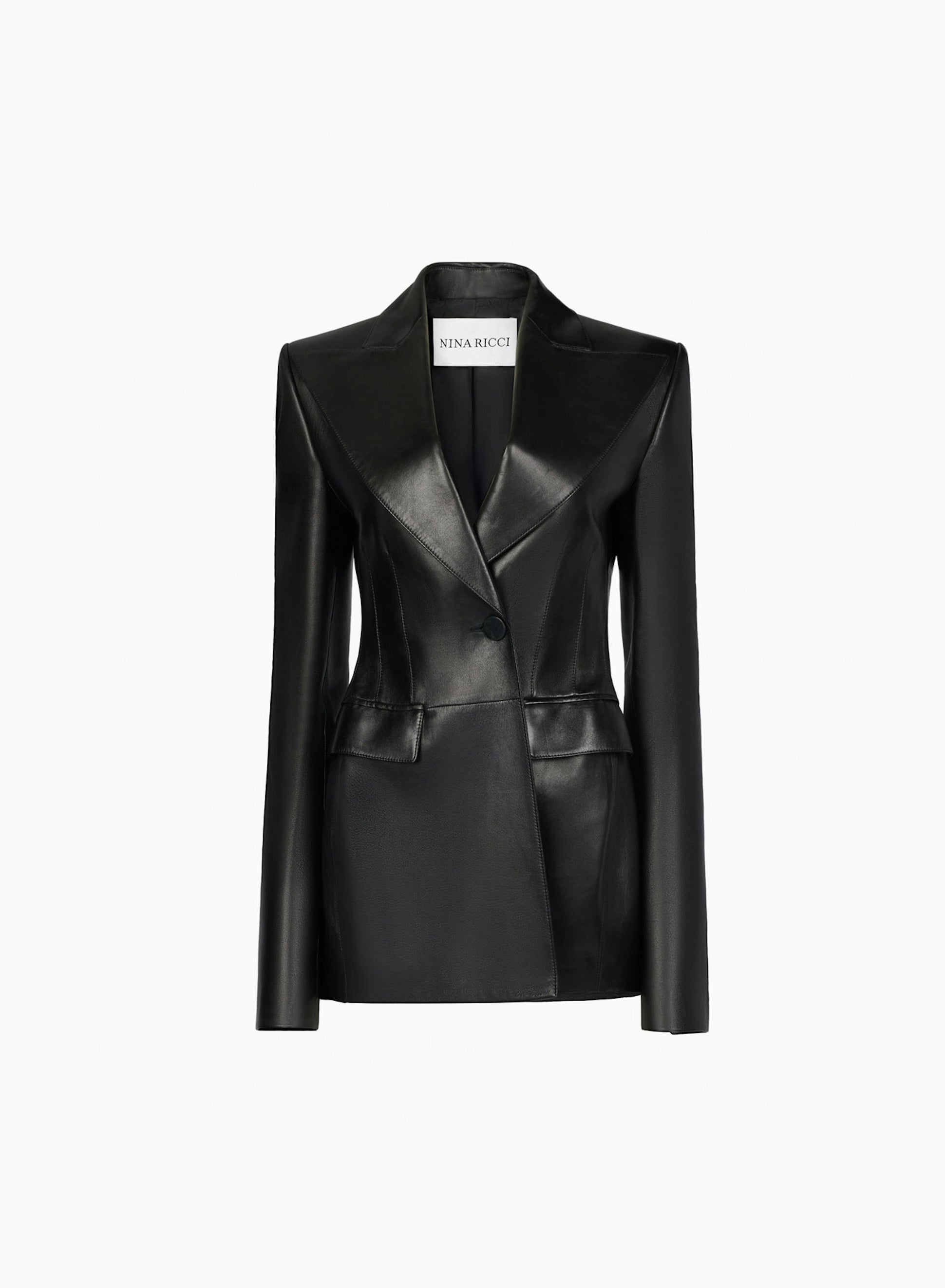Leather Single Button Blazer Black - Nina Ricci
