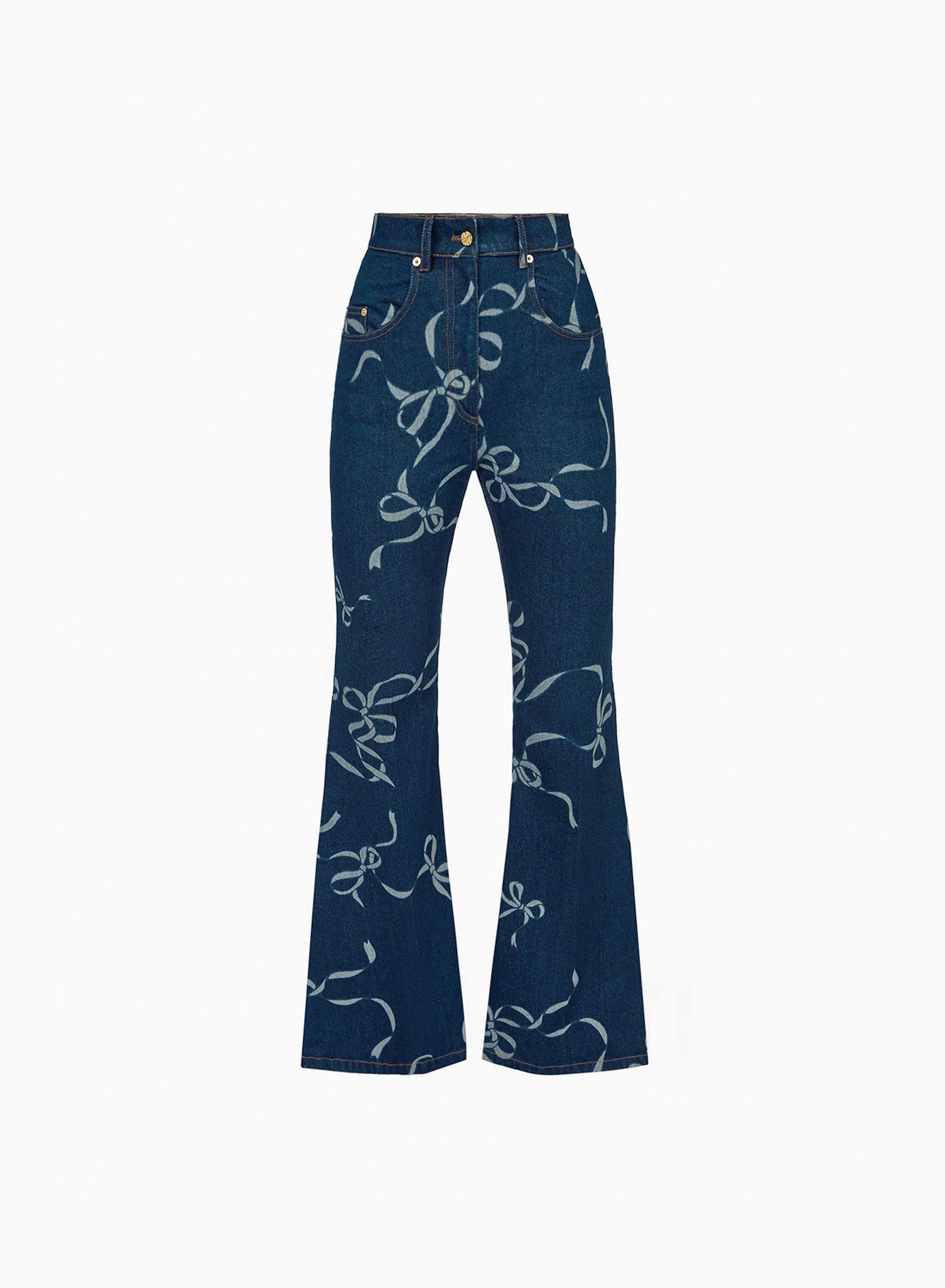 Bow-print exaggerated flare jeans in raw denim - Nina Ricci