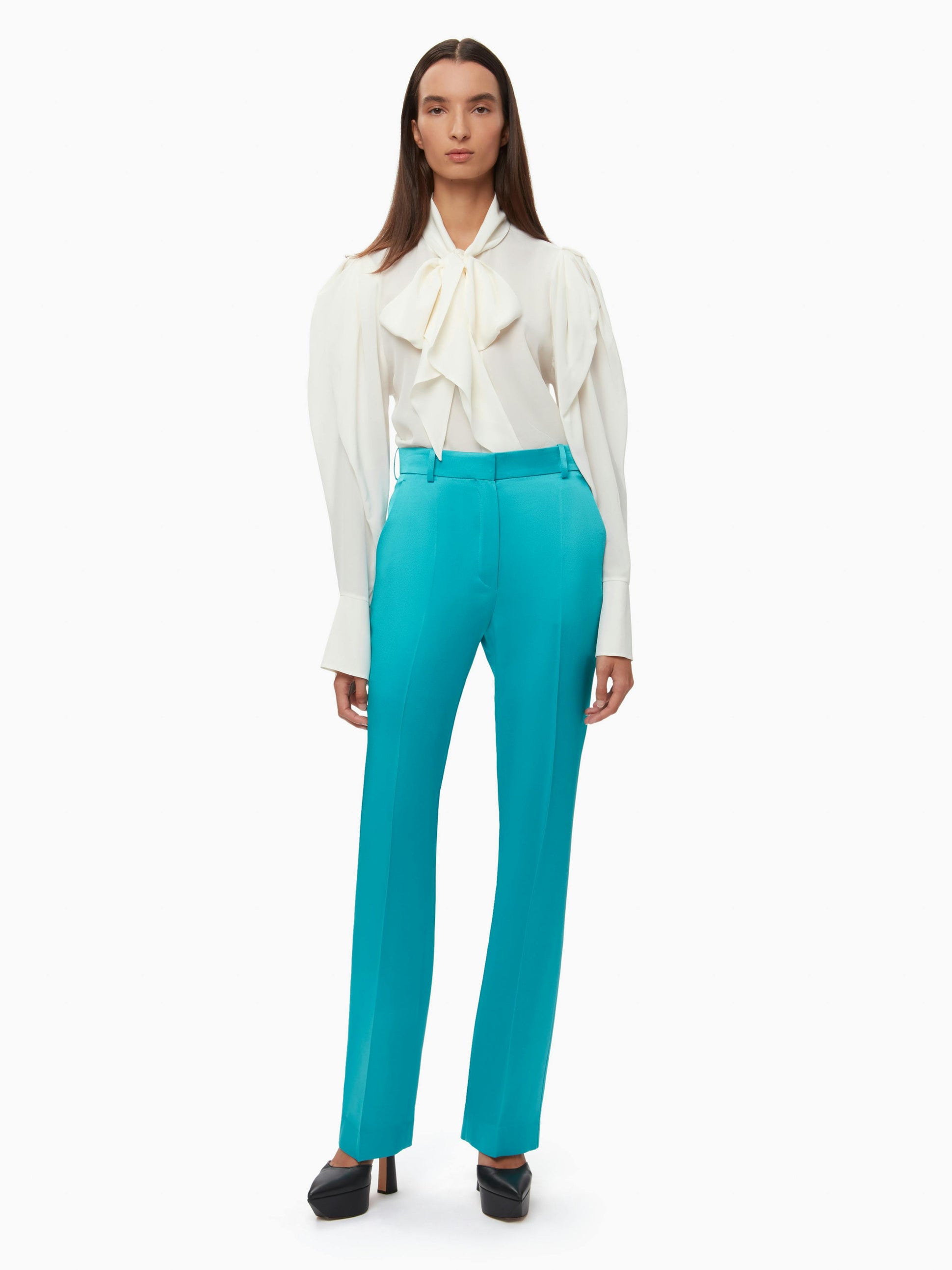 Tie-Neck Crepe de Chine Shirt White - Nina Ricci