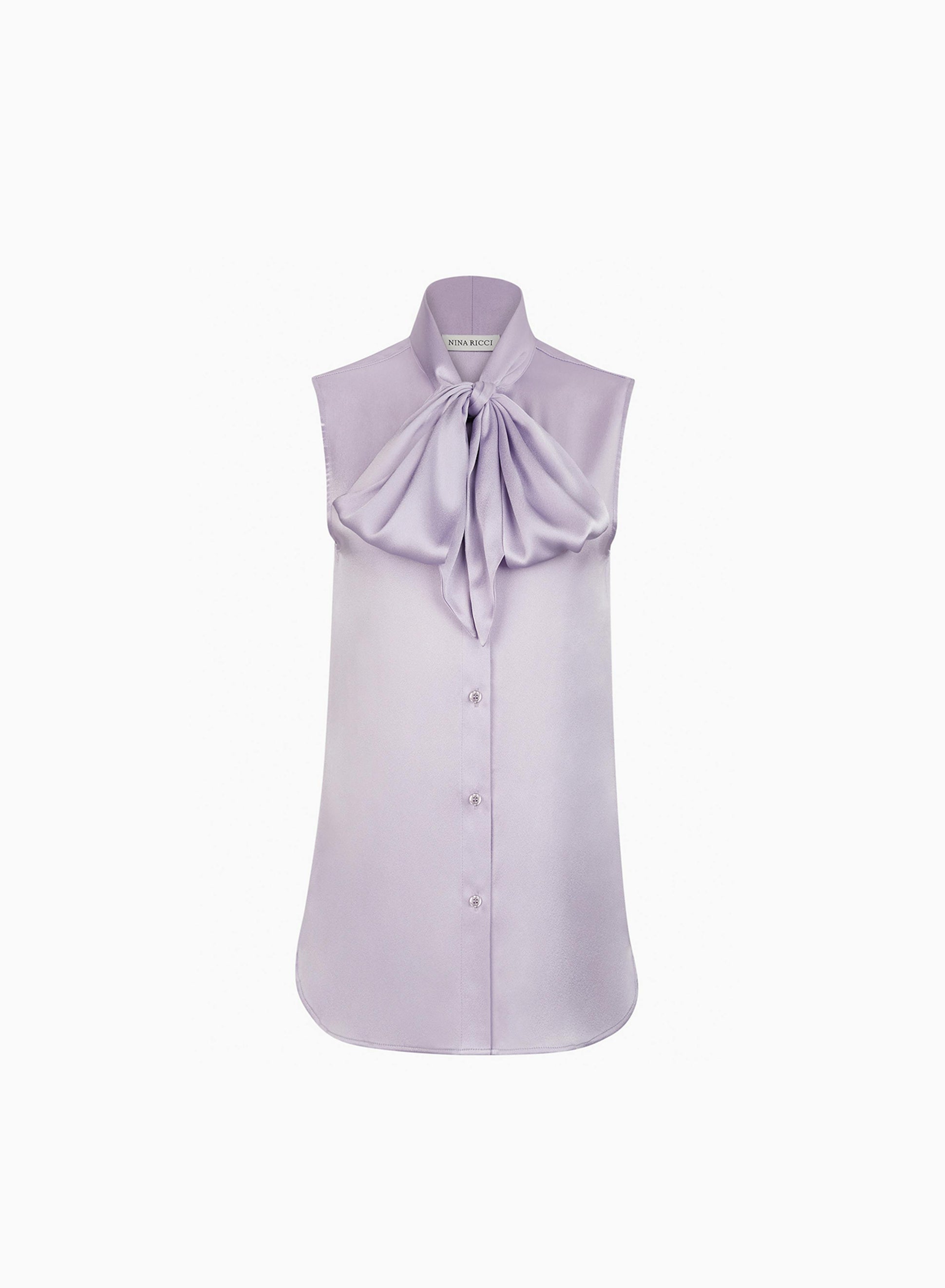 Sleeveless pussy-bow shirt in lilac - Nina Ricci