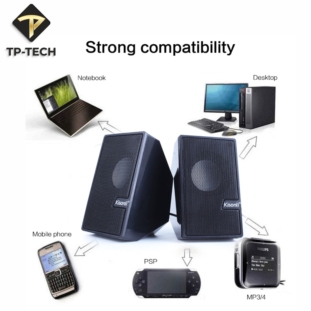 Kisonli S-555, Mini Computer Multimedia Speakers 2.0 Channel Stereo USB Powered Laptop Speakers