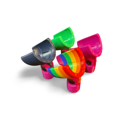 Four HB-52 Mic Clips in Rainbow, Blue Green and Pink, with pink threaded bases