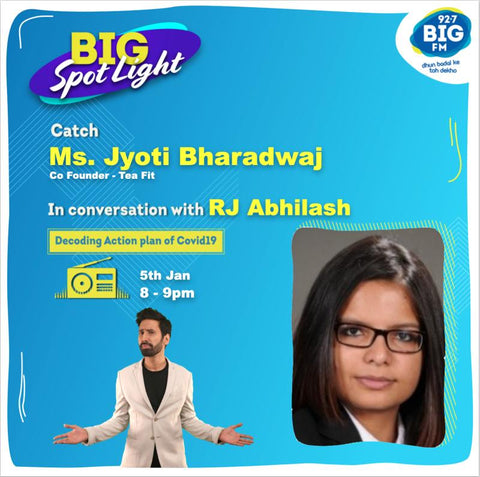 Jyoti Bharadwaj from teafit in conversation with RJ abhilash on Big Fm about startup life, building a zero sugar diabetic friendly food brand