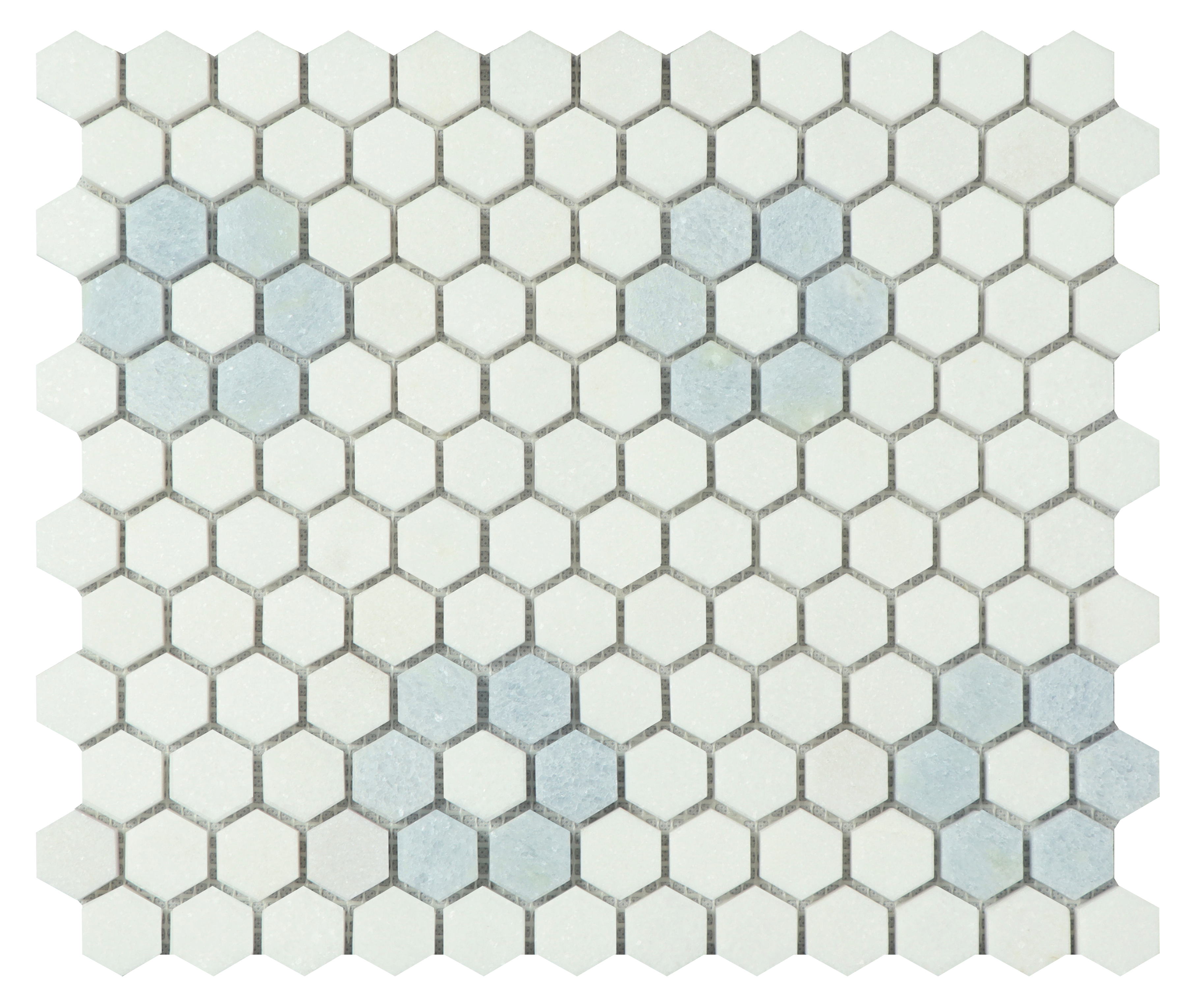 Thassos White with Blue Celeste 1" Hexagon Marble Wall & Floor Mosaic Tiles