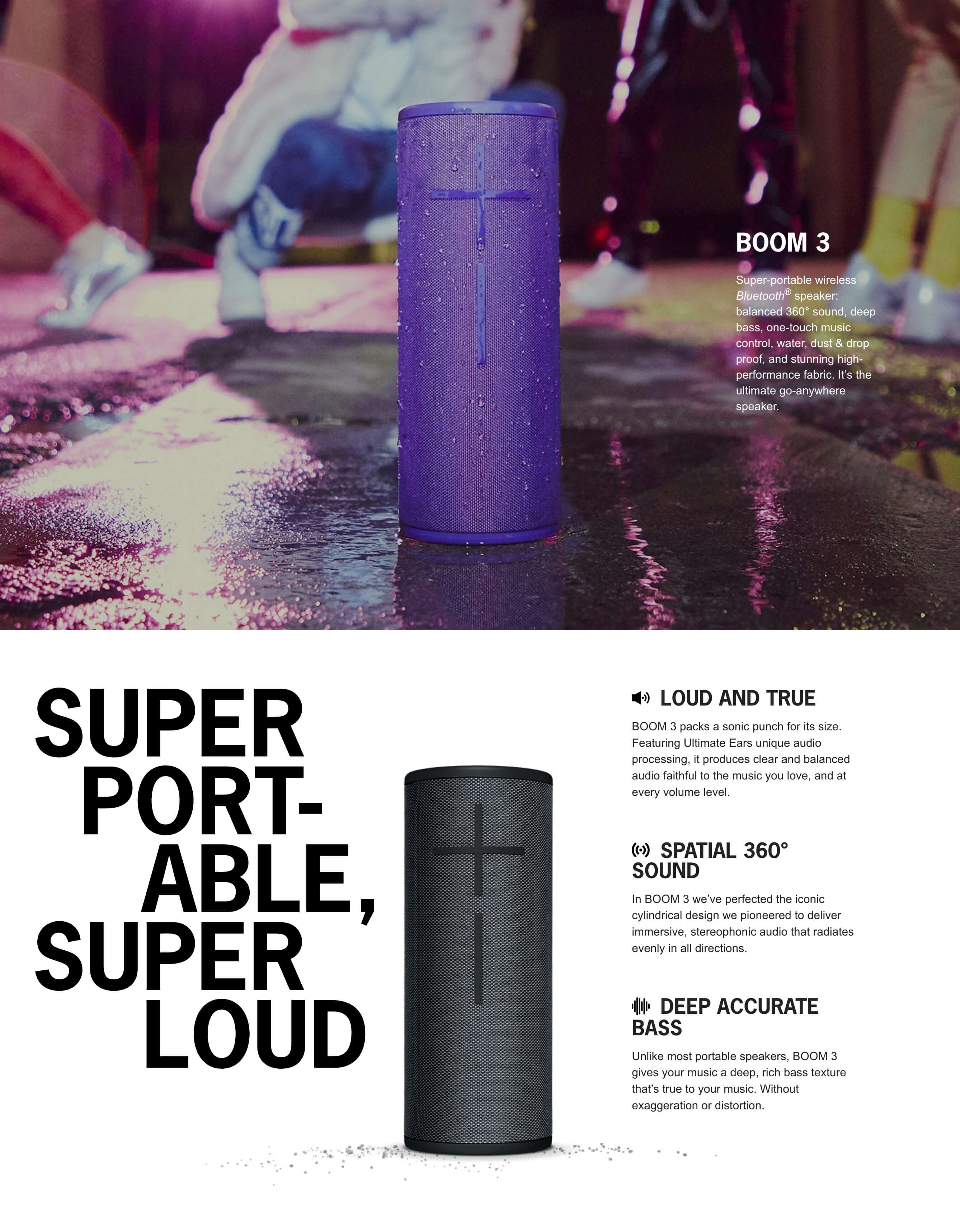 BOOM 3 Bluetooth Speaker  Ultimate Ears Speaker with Deep Bass