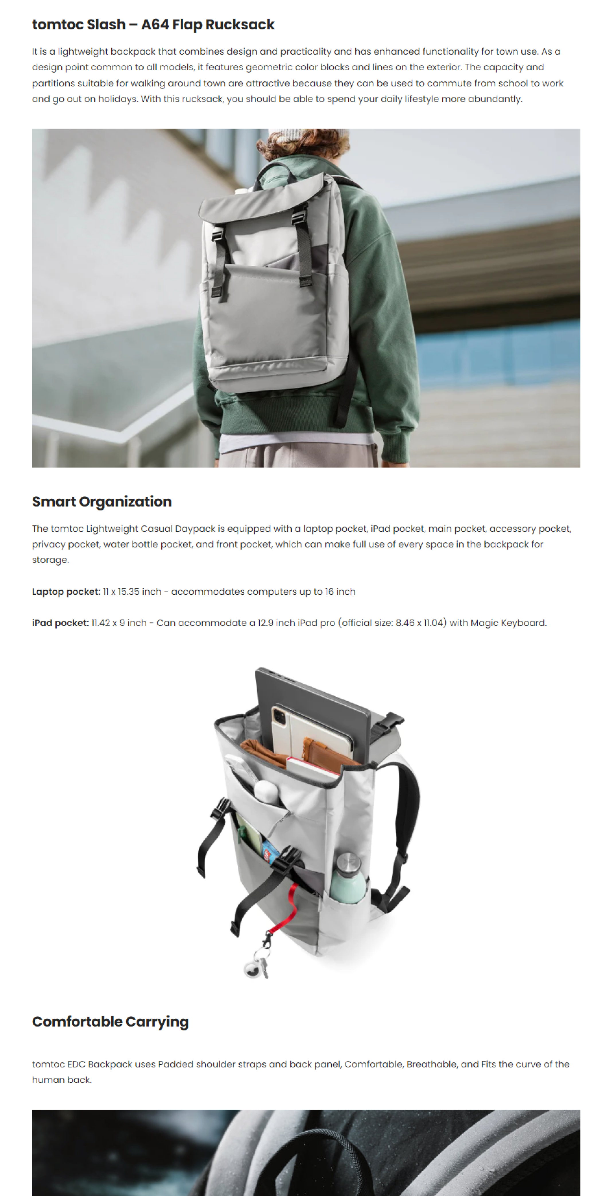 tomtoc Roll Top Laptop Backpack, Lightweight, Water