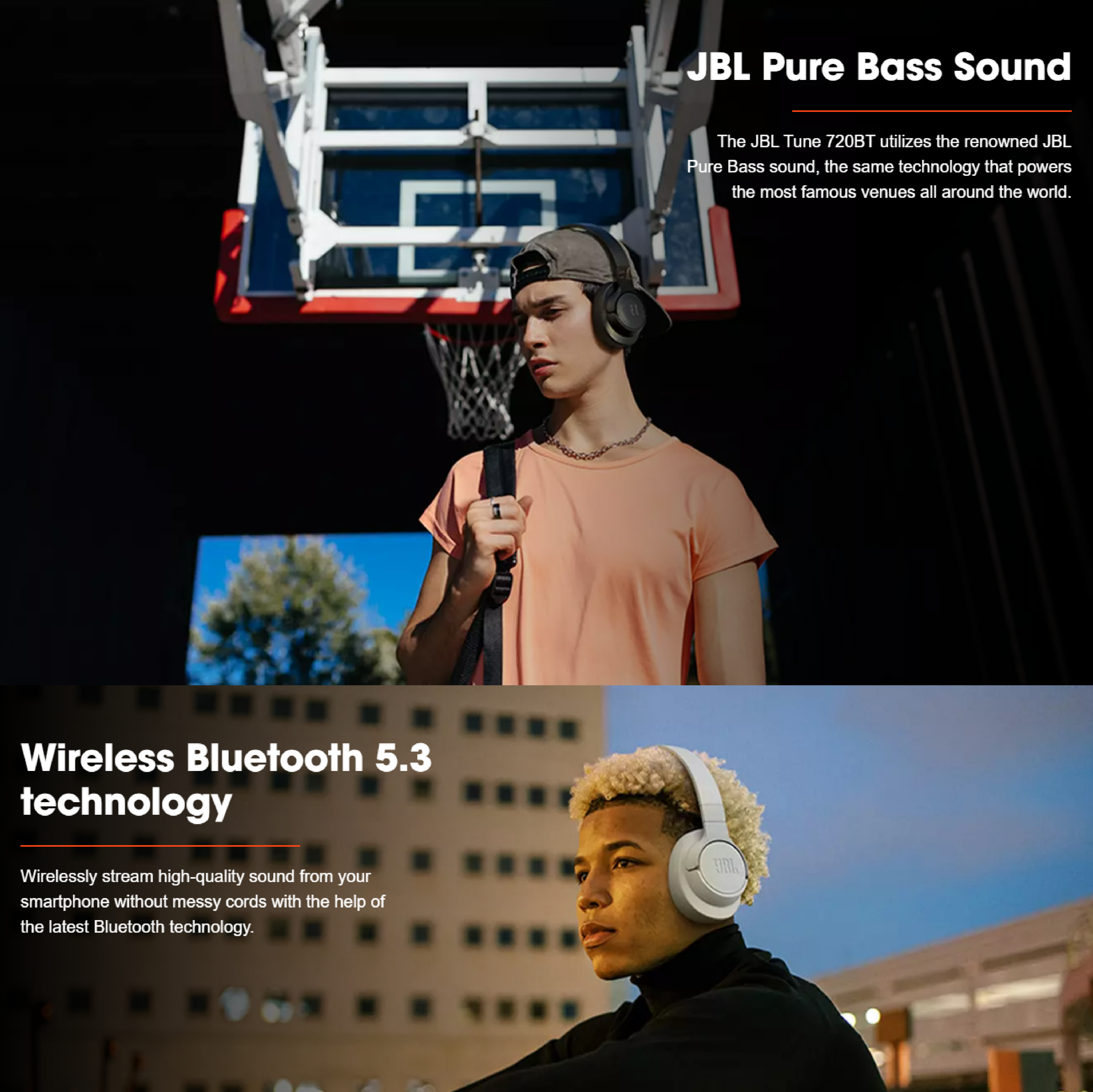 JBL Tune 720BT JBL Pure Bass Sound, Bluetooth 5.3, Multi-point connection-  Black