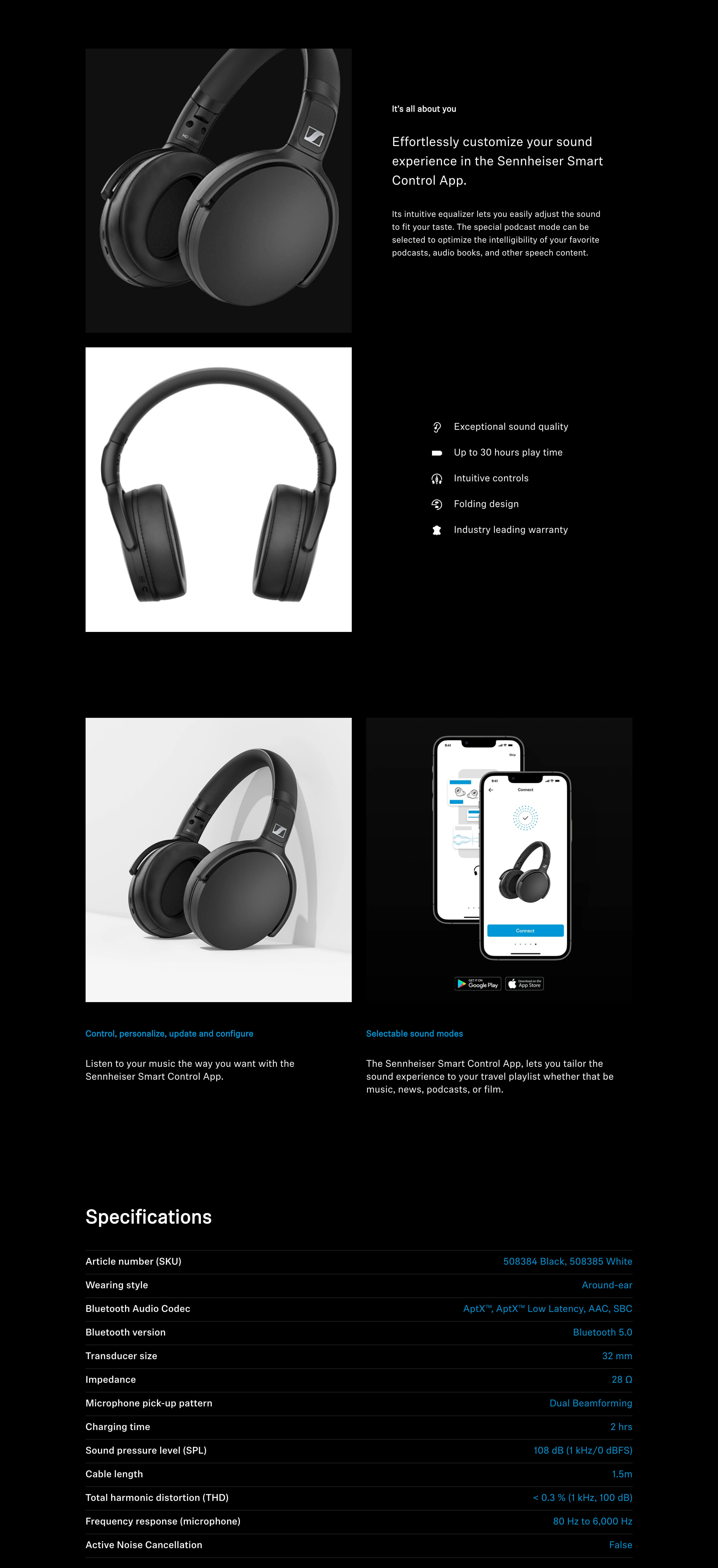 Sennheiser HD 350BT Wireless Closed-Back Around-Ear Headphone with Mic,  Black 508384