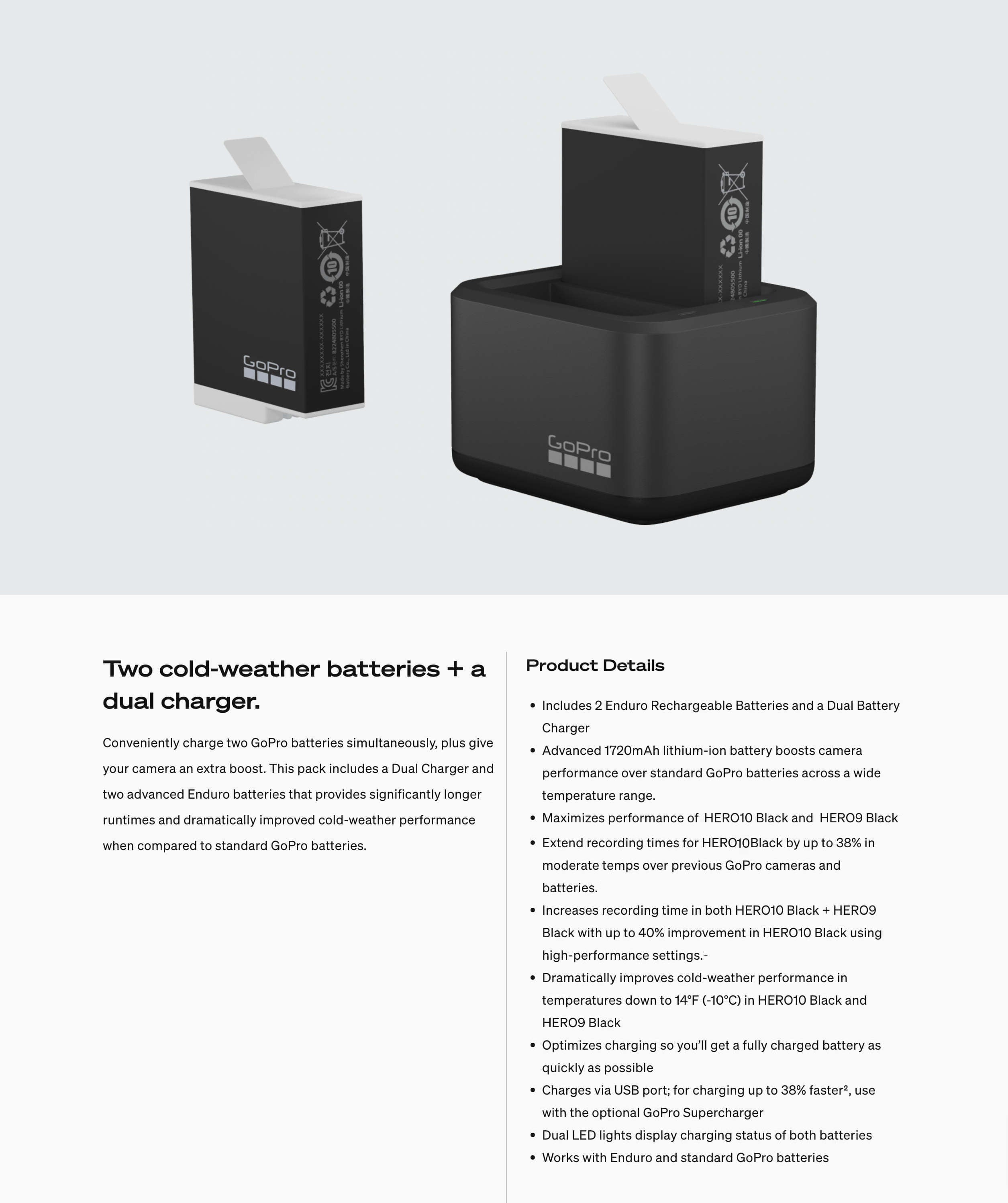 GoPro Rechargeable Enduro Battery 2-Pack (HERO11 Black/HERO10 Black/HERO9  Black) - Official GoPro Accessory