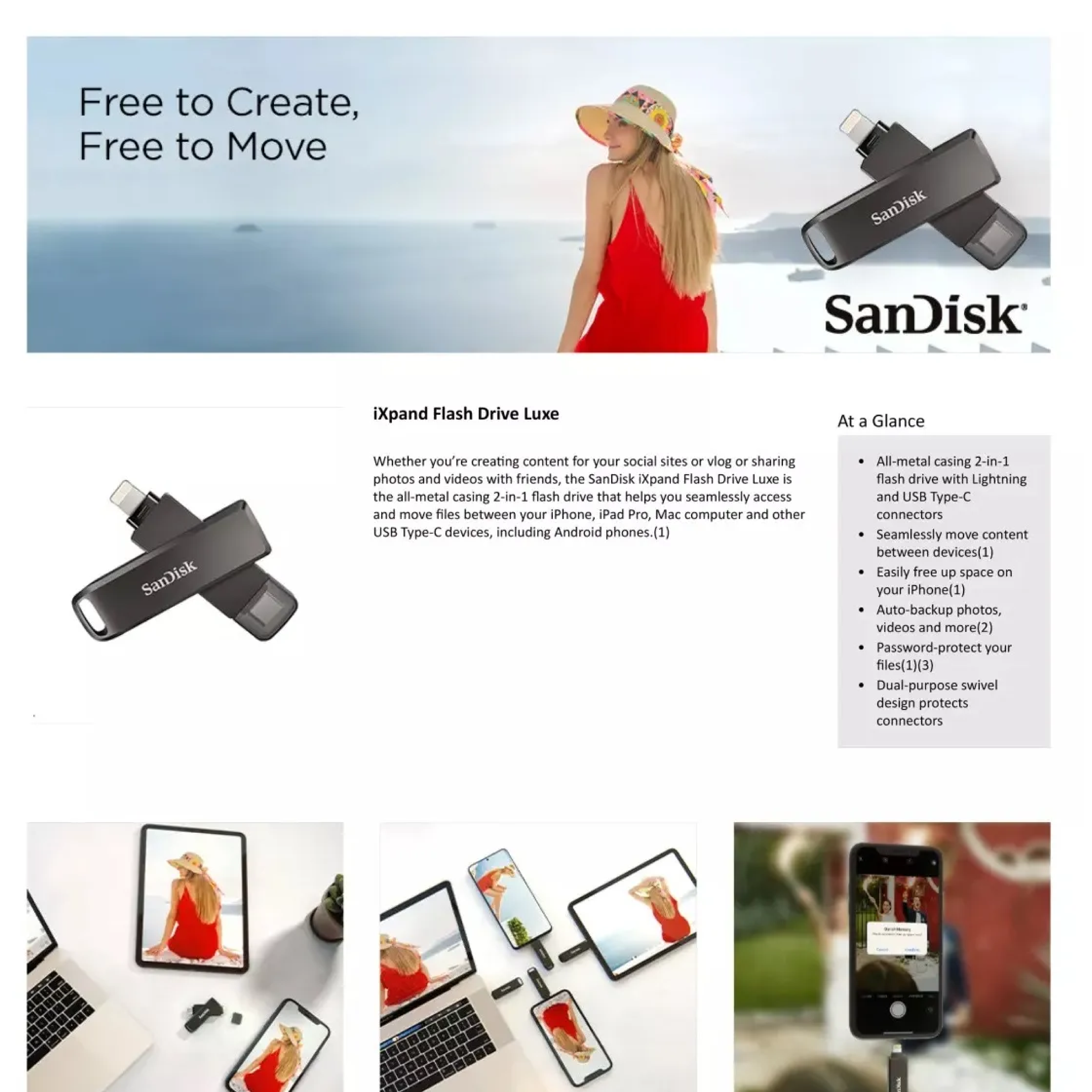 SanDisk iXpand Flash Drive Luxe For iPhone and USB Type C Devices