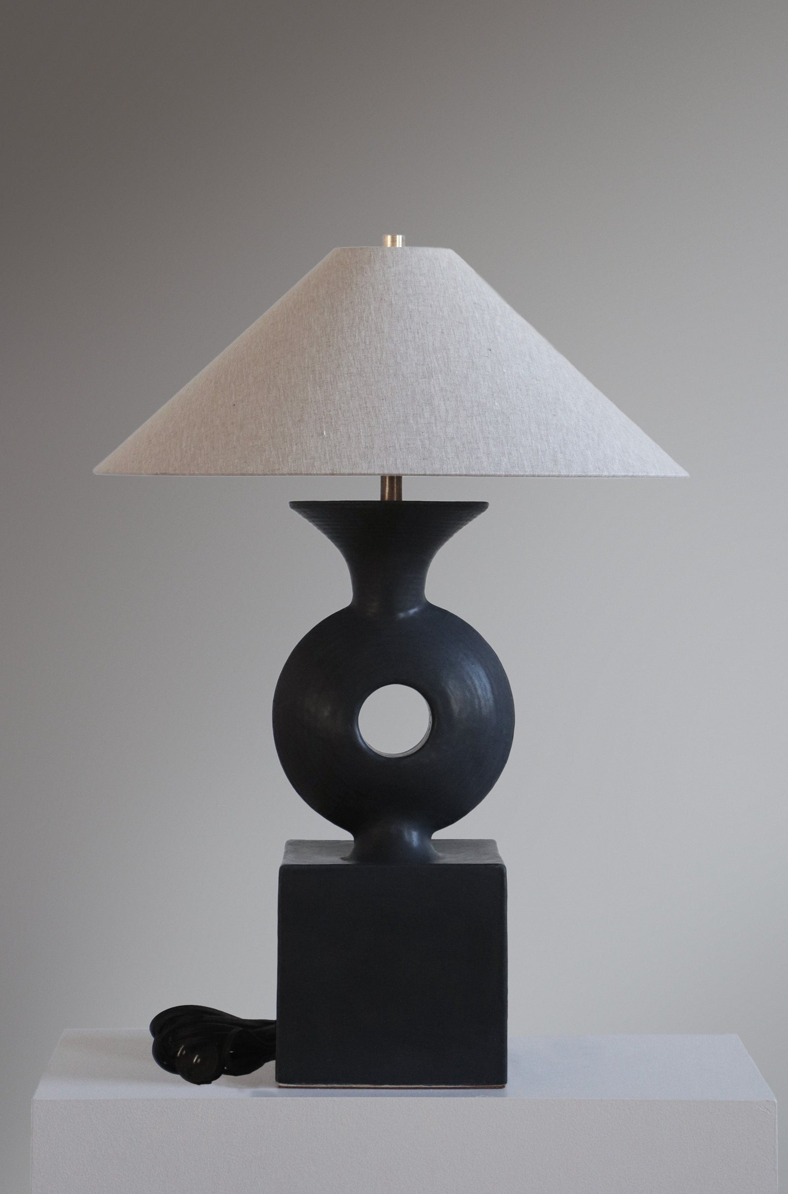 Felix Lamp in Anthracite finish with oatmeal linen shade