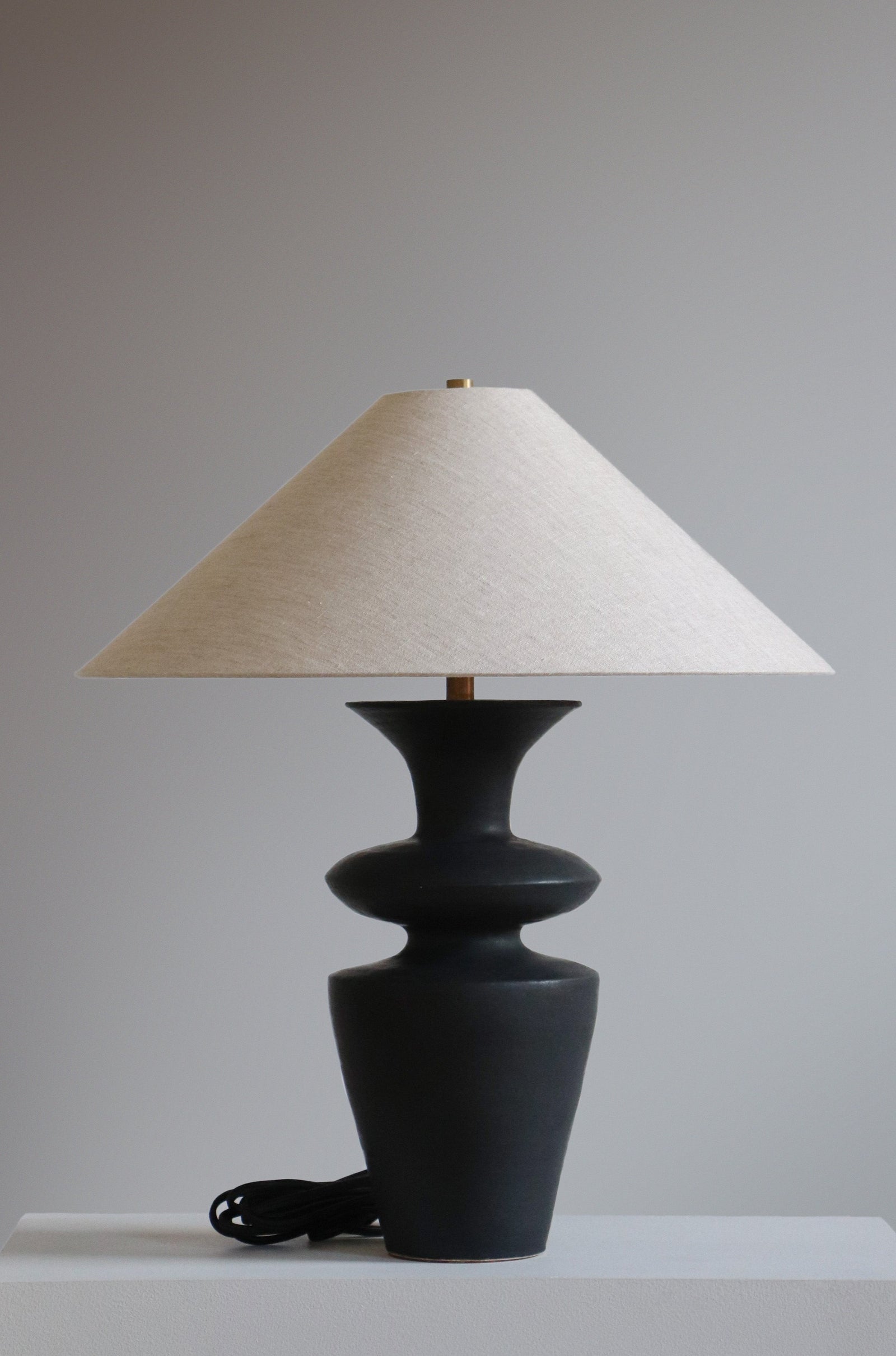 Rhodes lamp in Anthracite finish with oatmeal linen shade