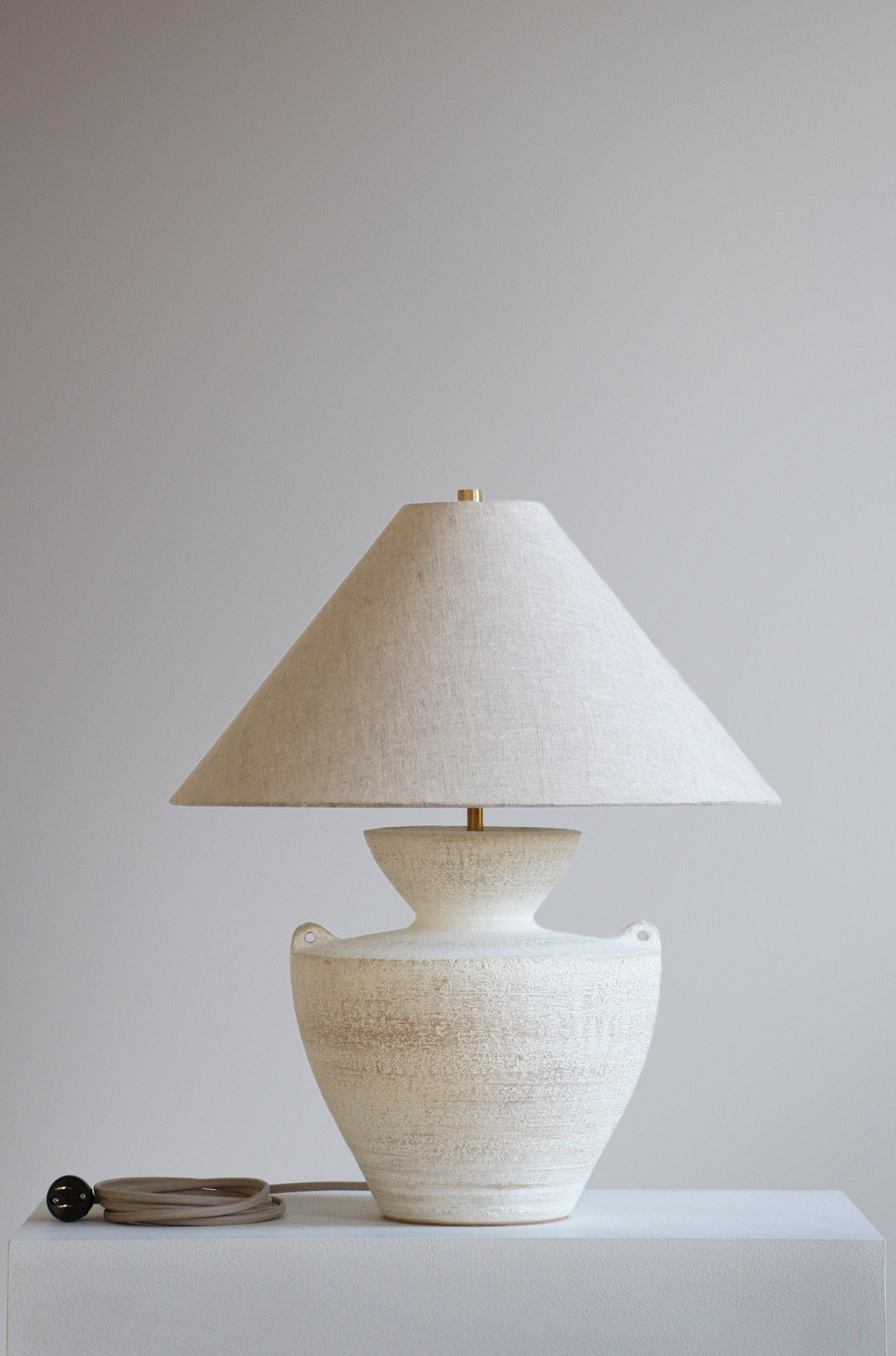 Atlas Lamp in Terrasig with Oatmeal linen shade