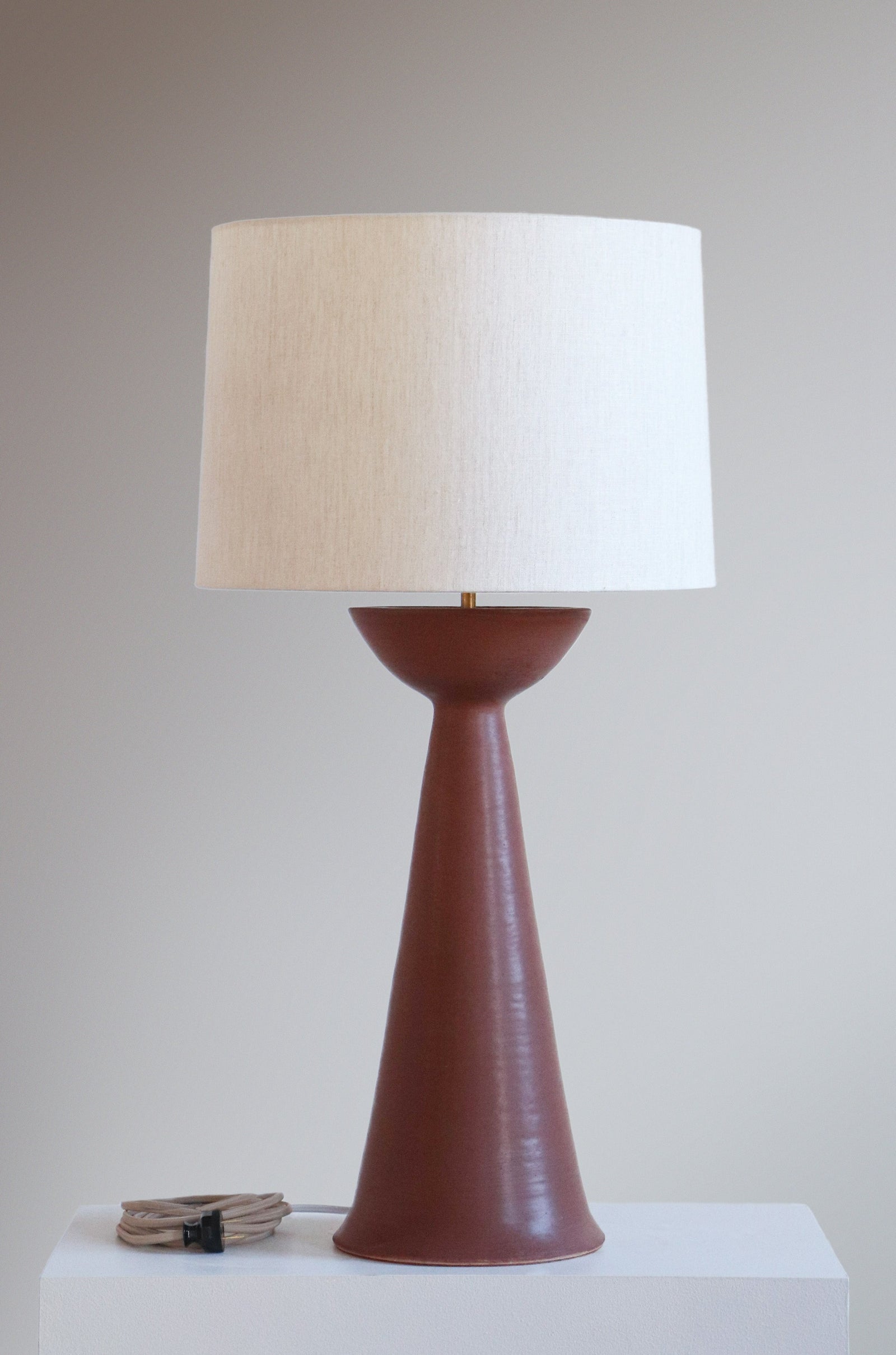 Seneca 30" in Chestnut Finish with oatmeal linen shade