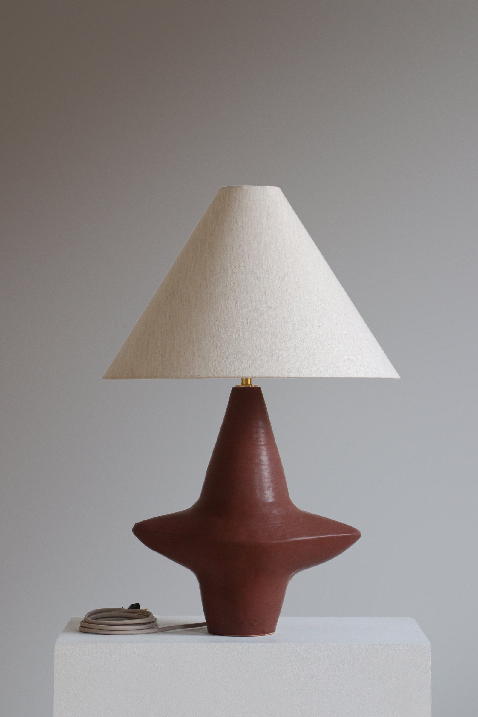 Wing Lamp in Chestnut with Oatmeal Linen Shade