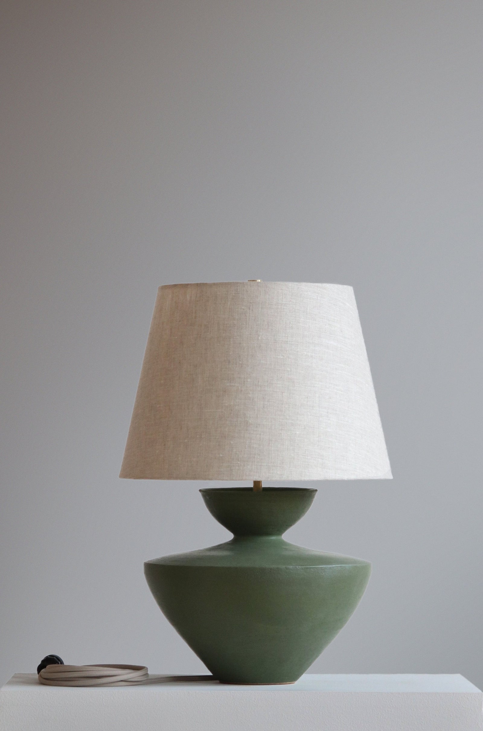 Tauria Lamp in Ivy Finish with Oatmeal Linen Shade