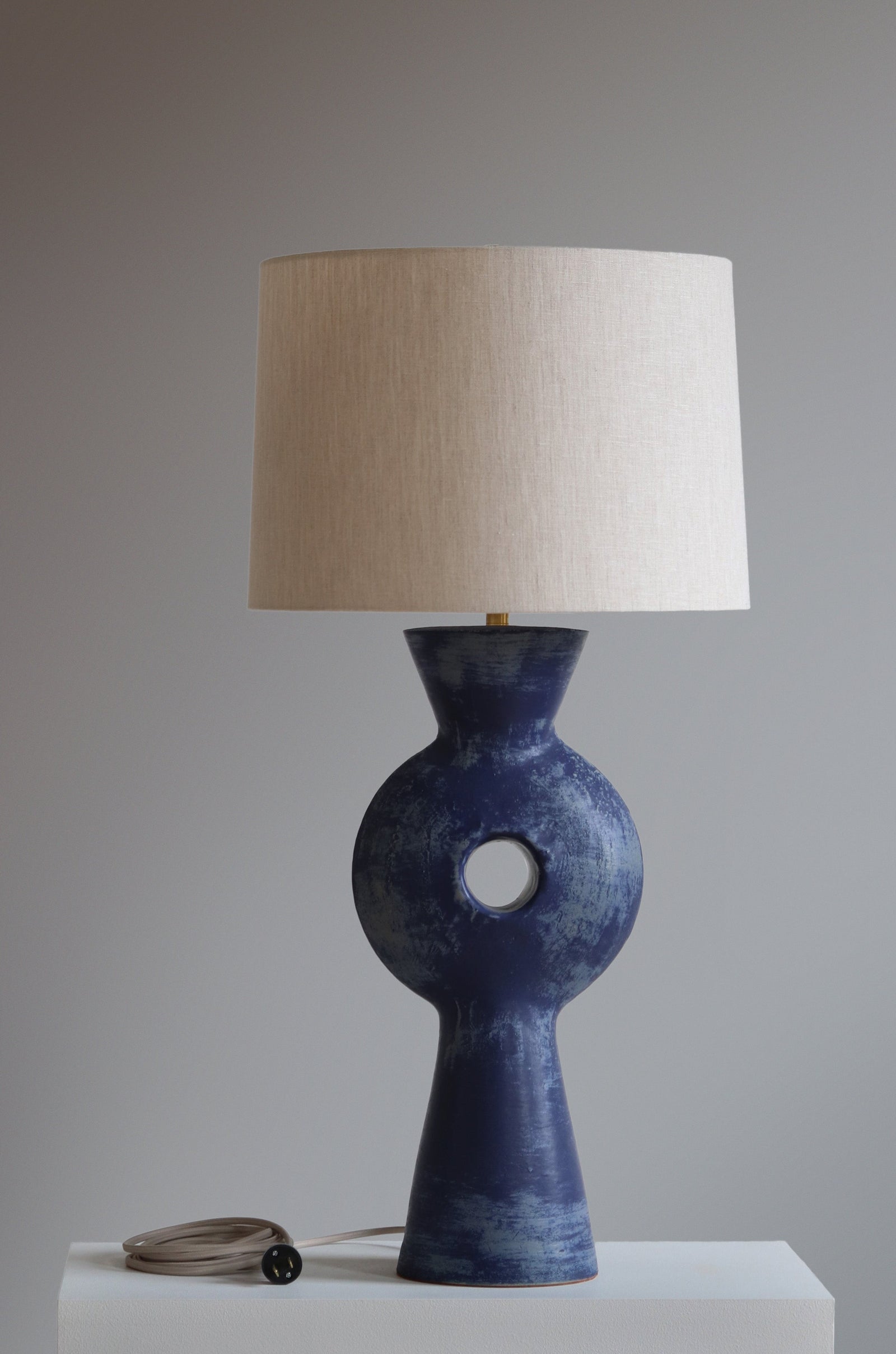 Linus Lamp in Lapis Finish with Oatmeal Linen Shade