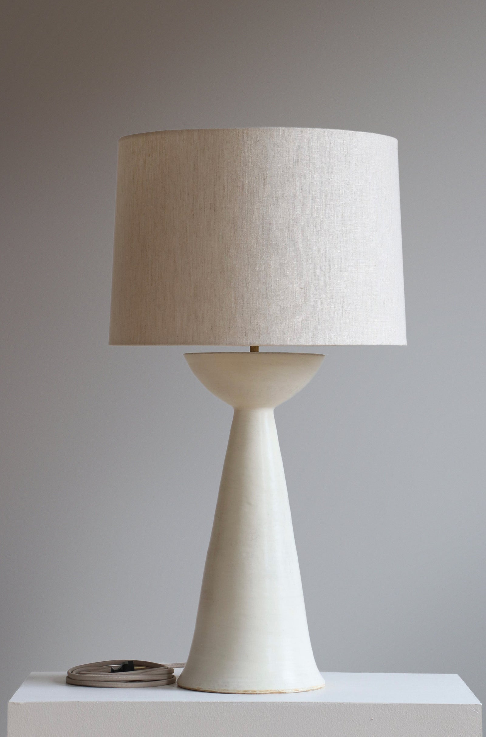 Seneca 30" Lamp in Stone with Oatmeal Linen Shade