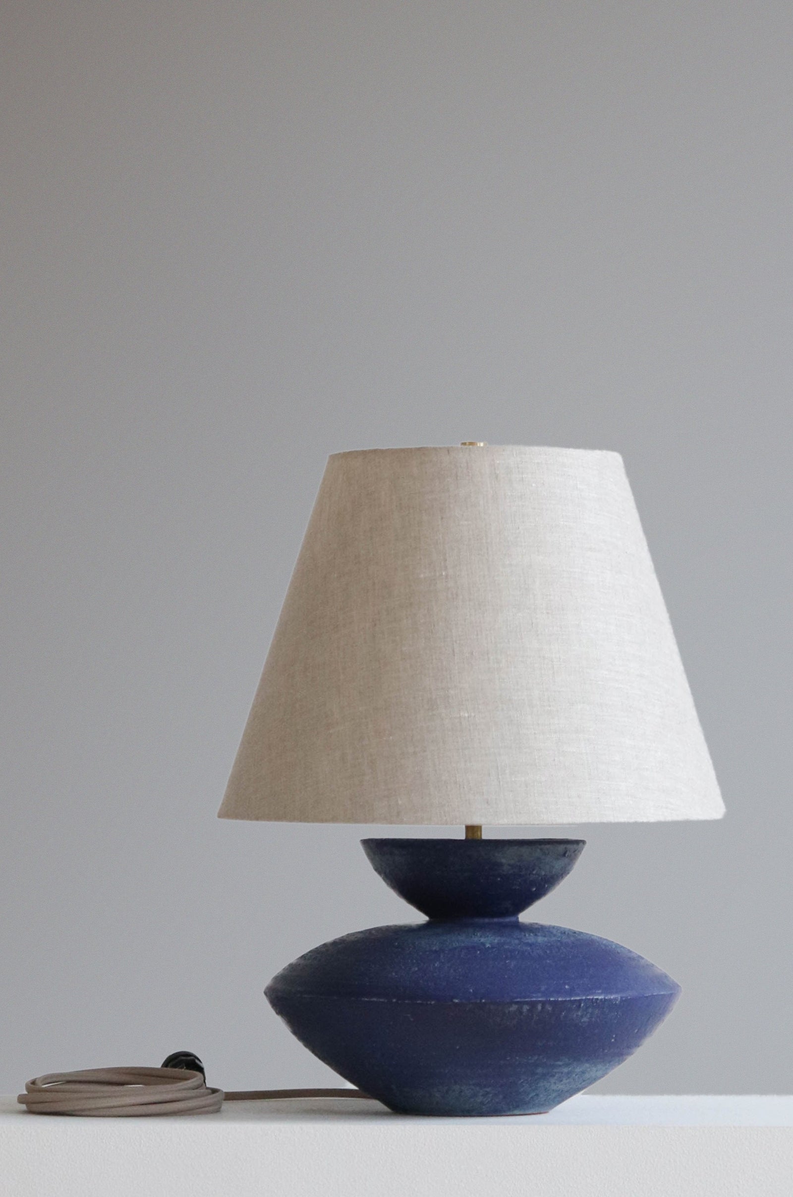 Varinia Lamp in Lapis with Oatmeal Linen Shade
